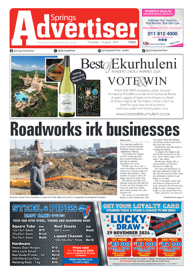 Springs Advertiser 1 August 2024 page 1