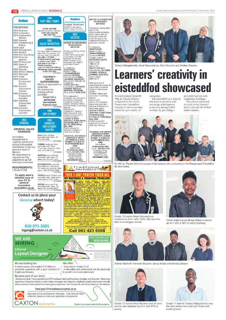 Springs Advertiser 1 Dec 2022 page 10