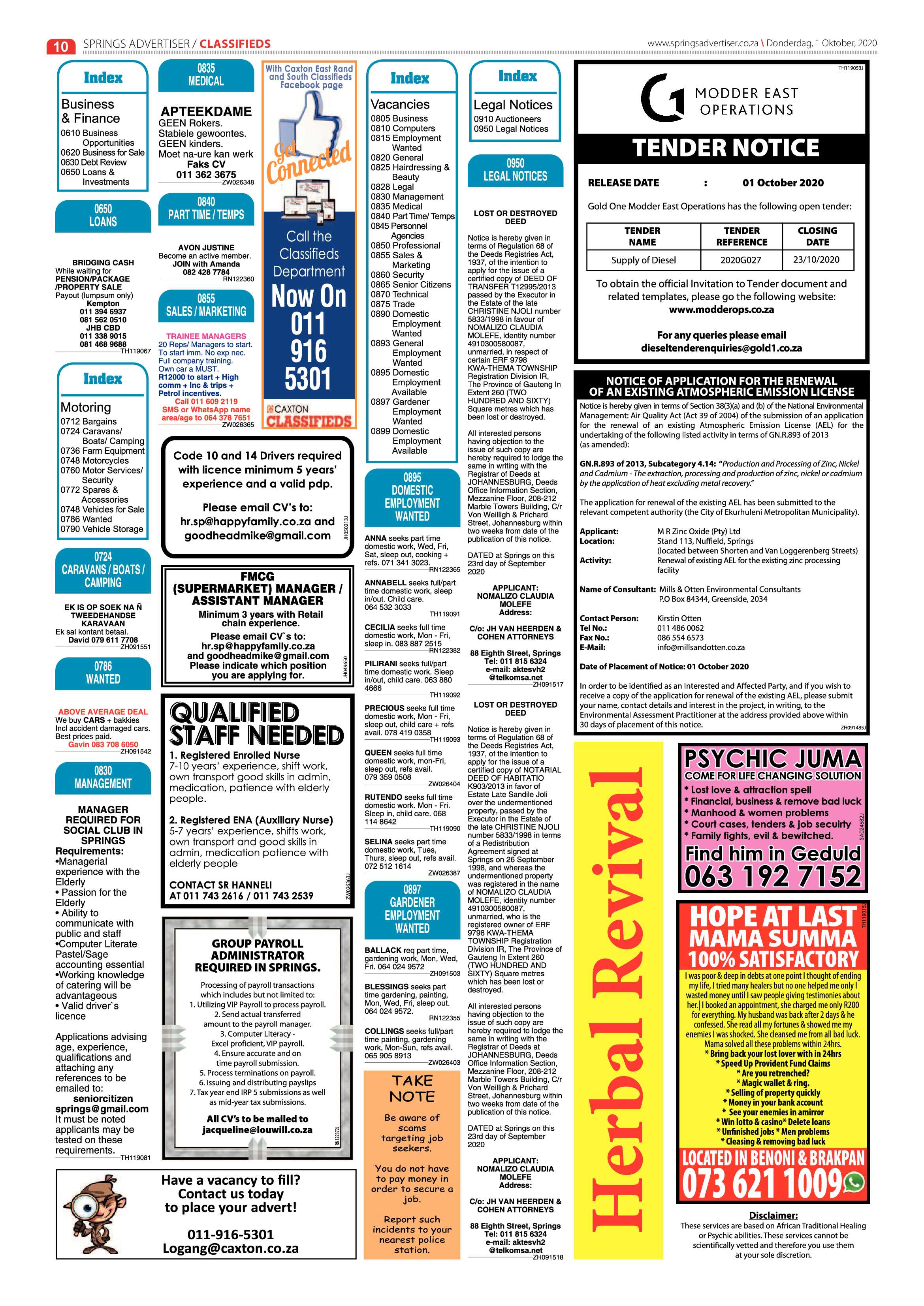 Springs Advertiser 1 October 2020 page 10