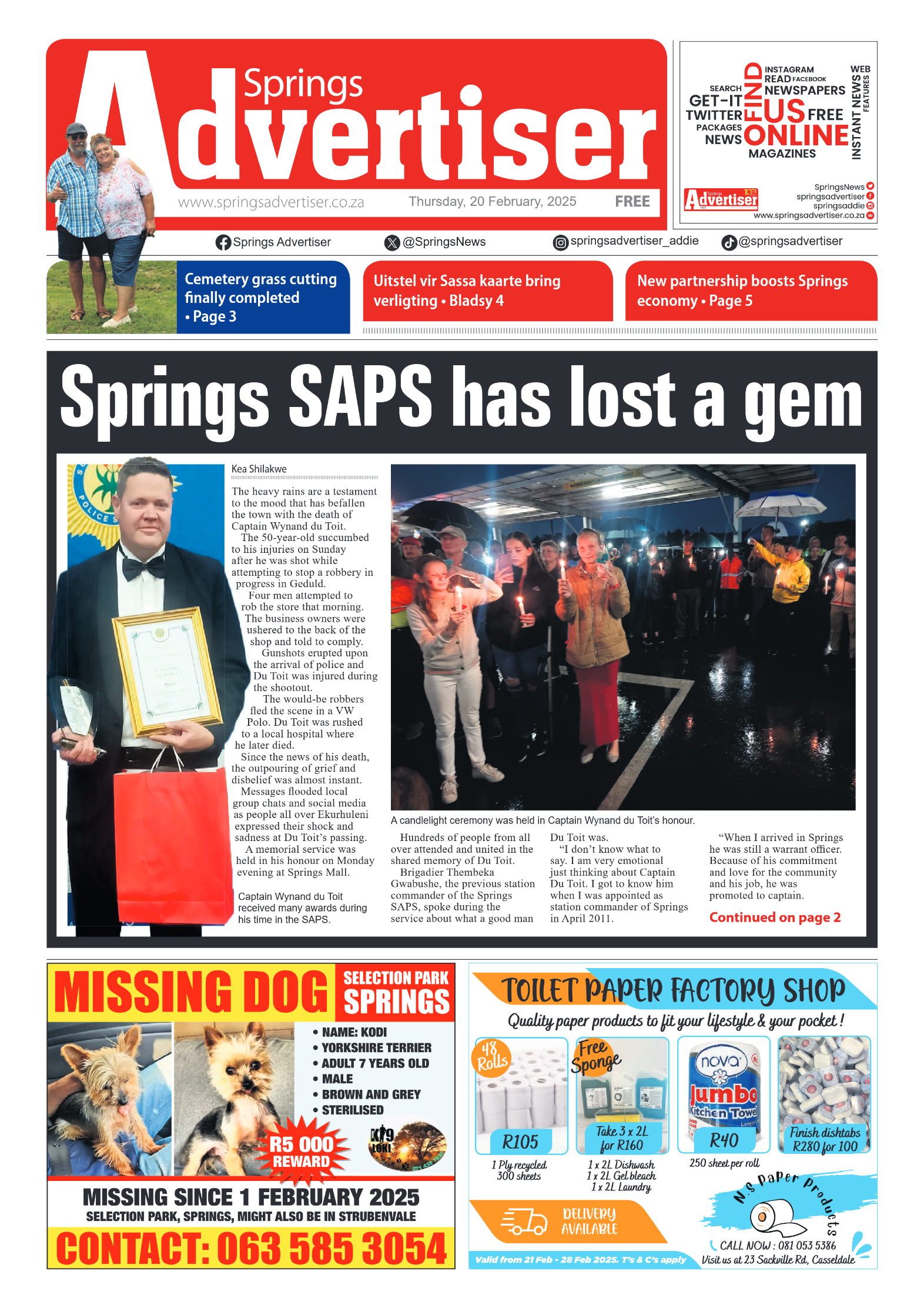 Springs Advertiser 20 February 2025 page 1