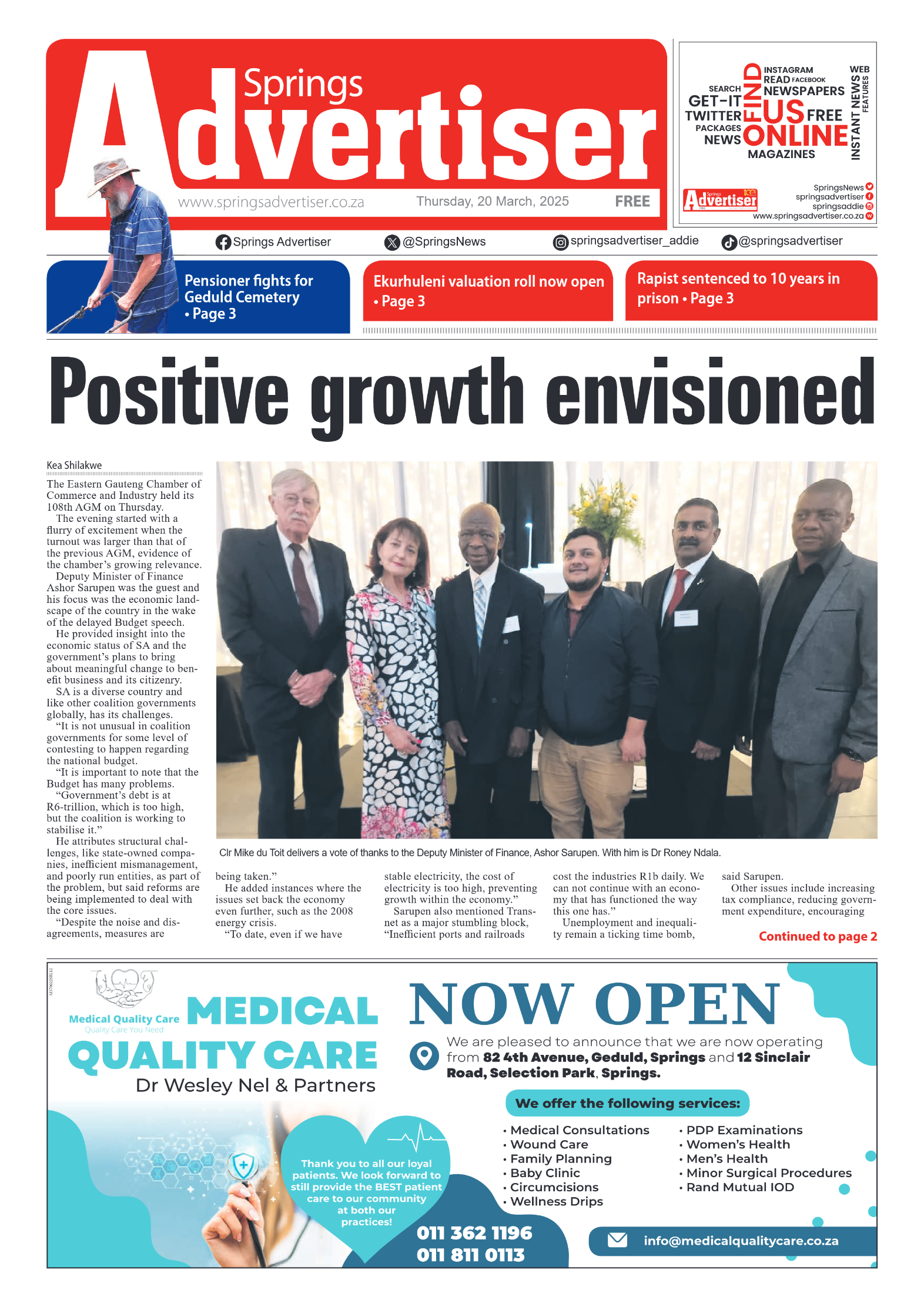 Springs Advertiser 20 March 2025 page 1