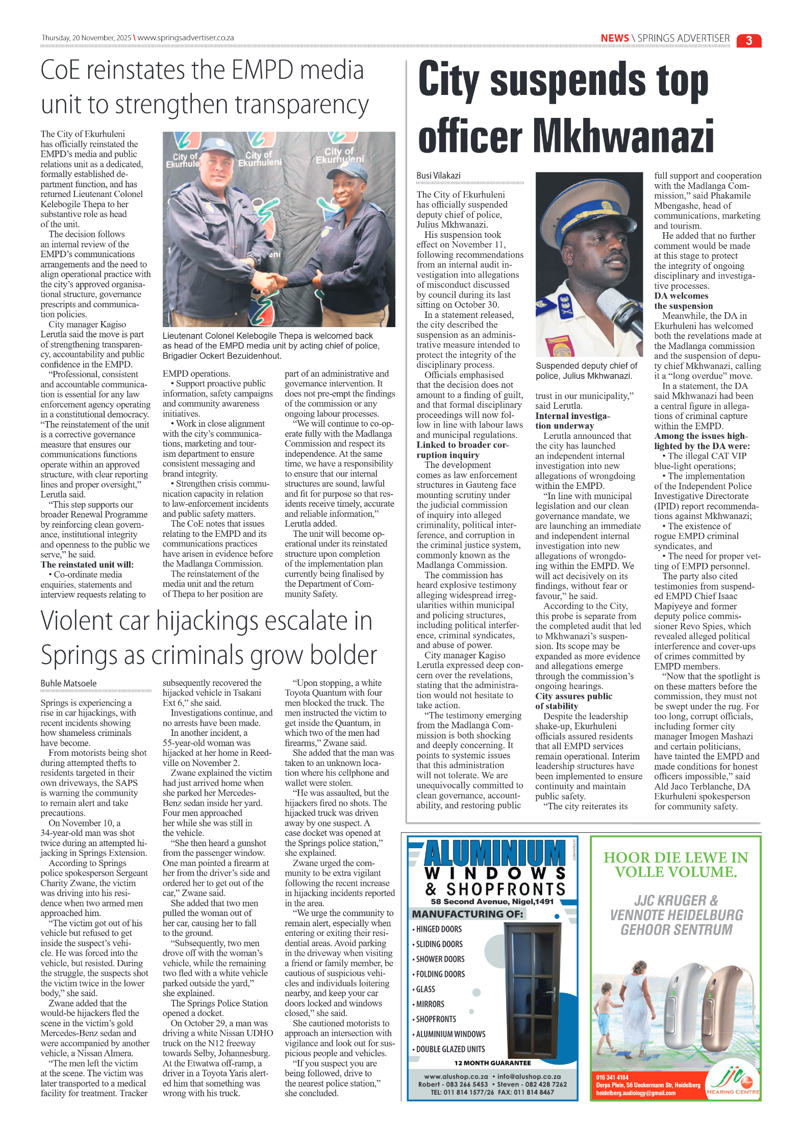 Springs Advertiser 20 November 2025 page 3