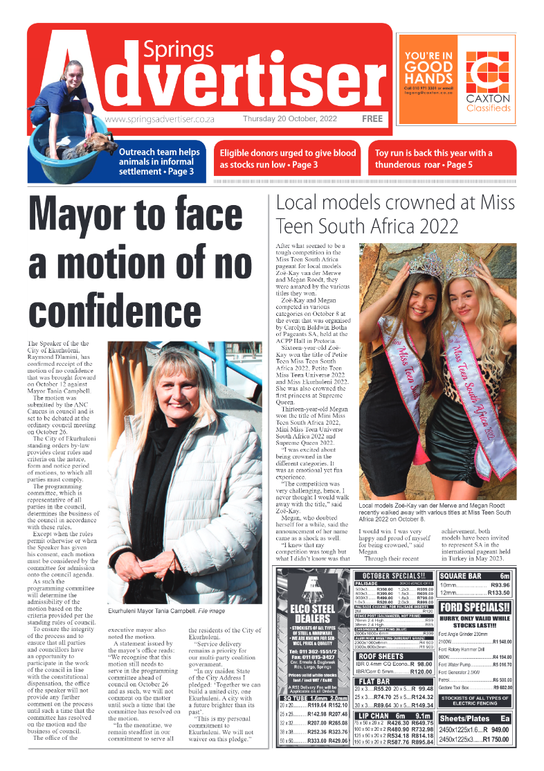 Springs Advertiser 20 October 2022 page 1