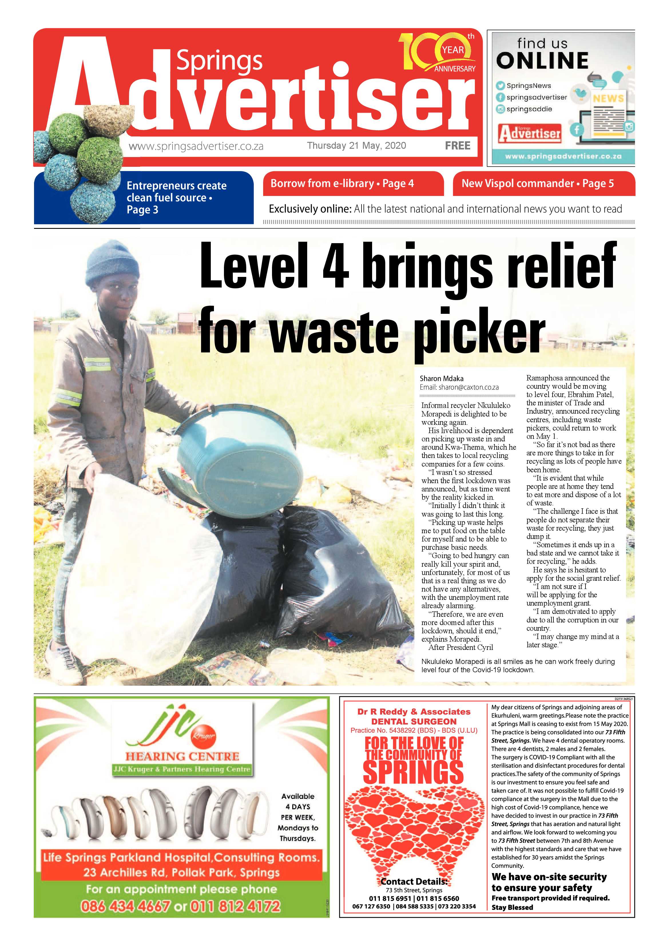 Springs Advertiser 21 May 2020 page 1