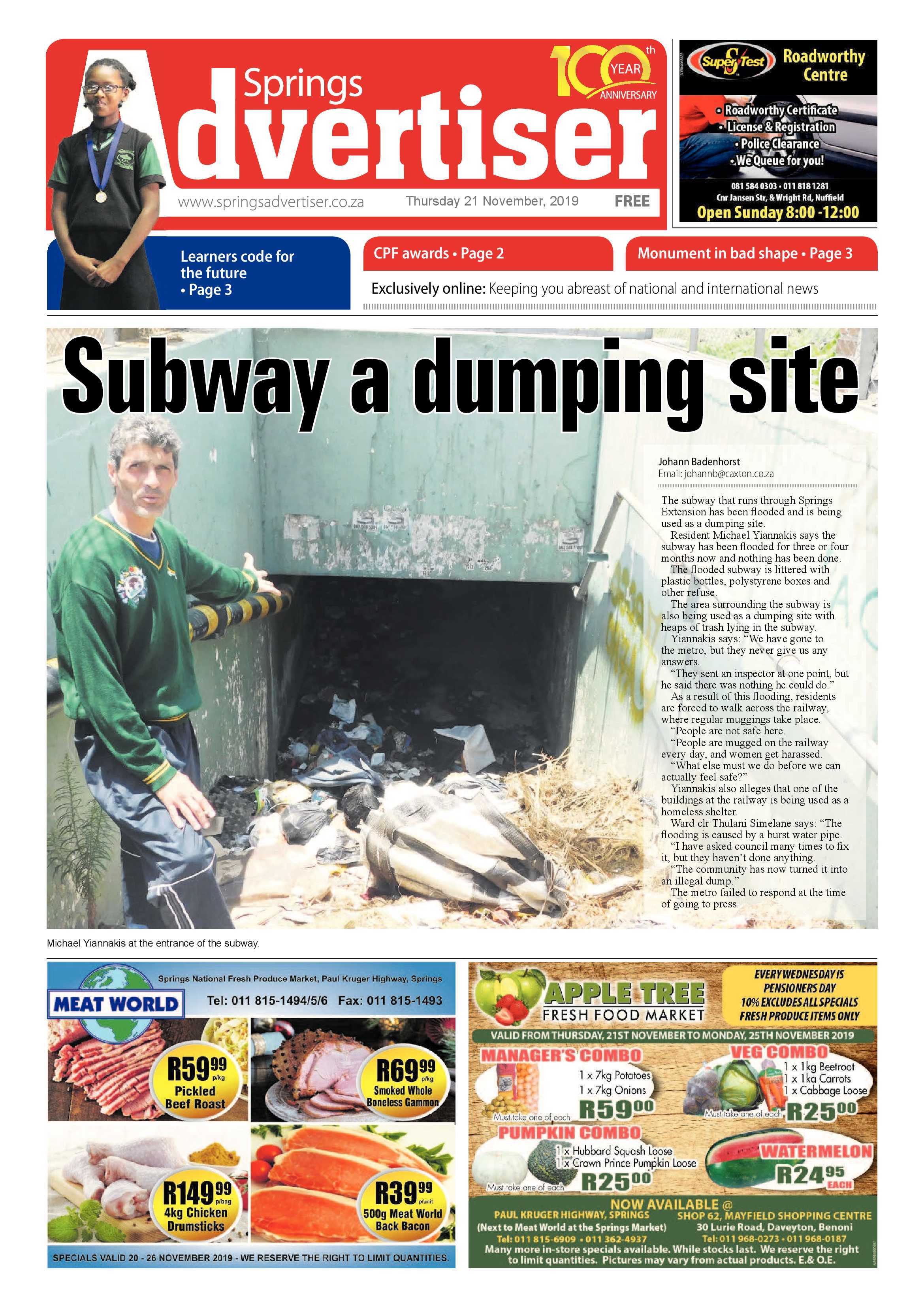 Springs Advertiser 21 November 2019 page 1