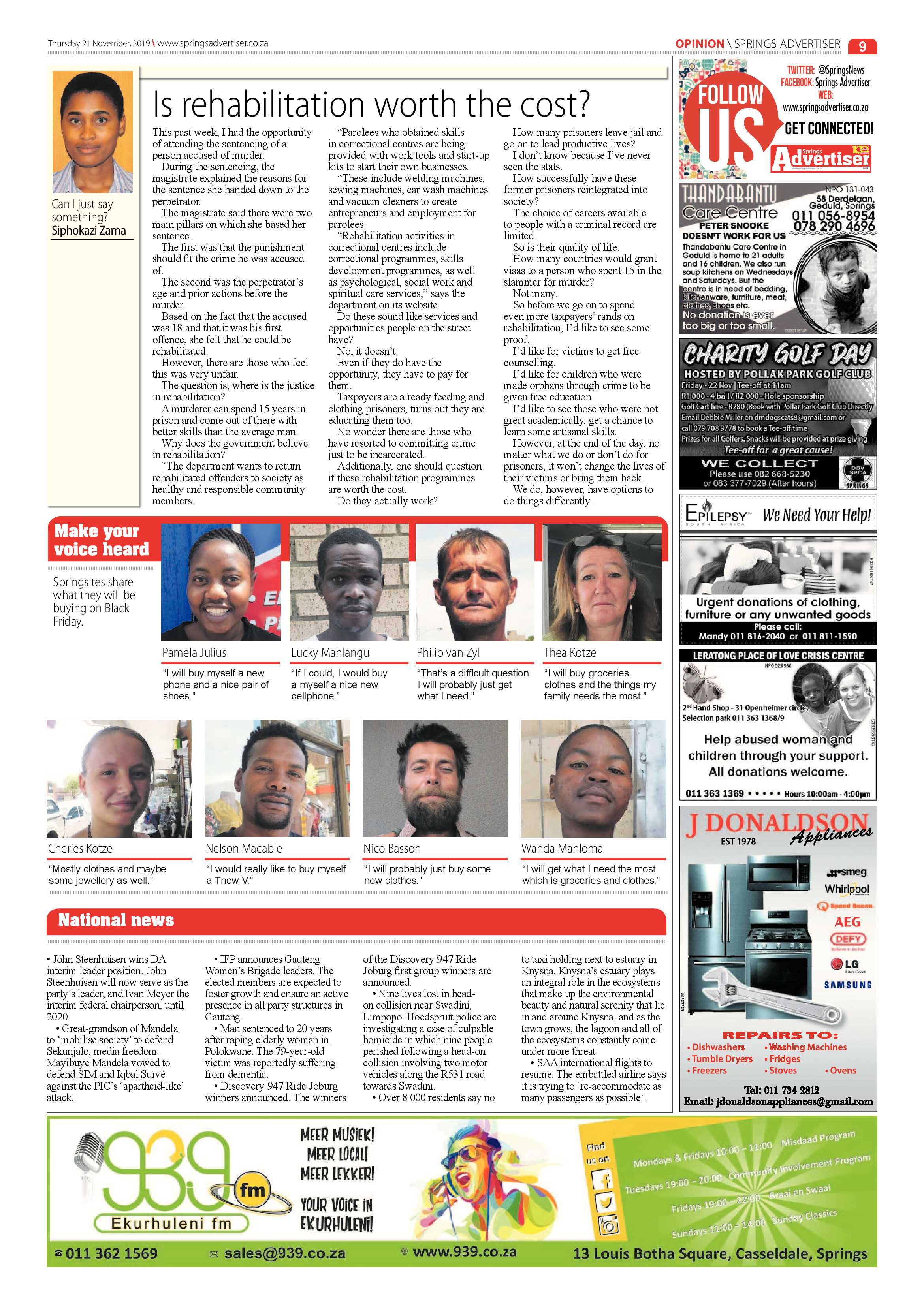 Springs Advertiser 21 November 2019 page 9