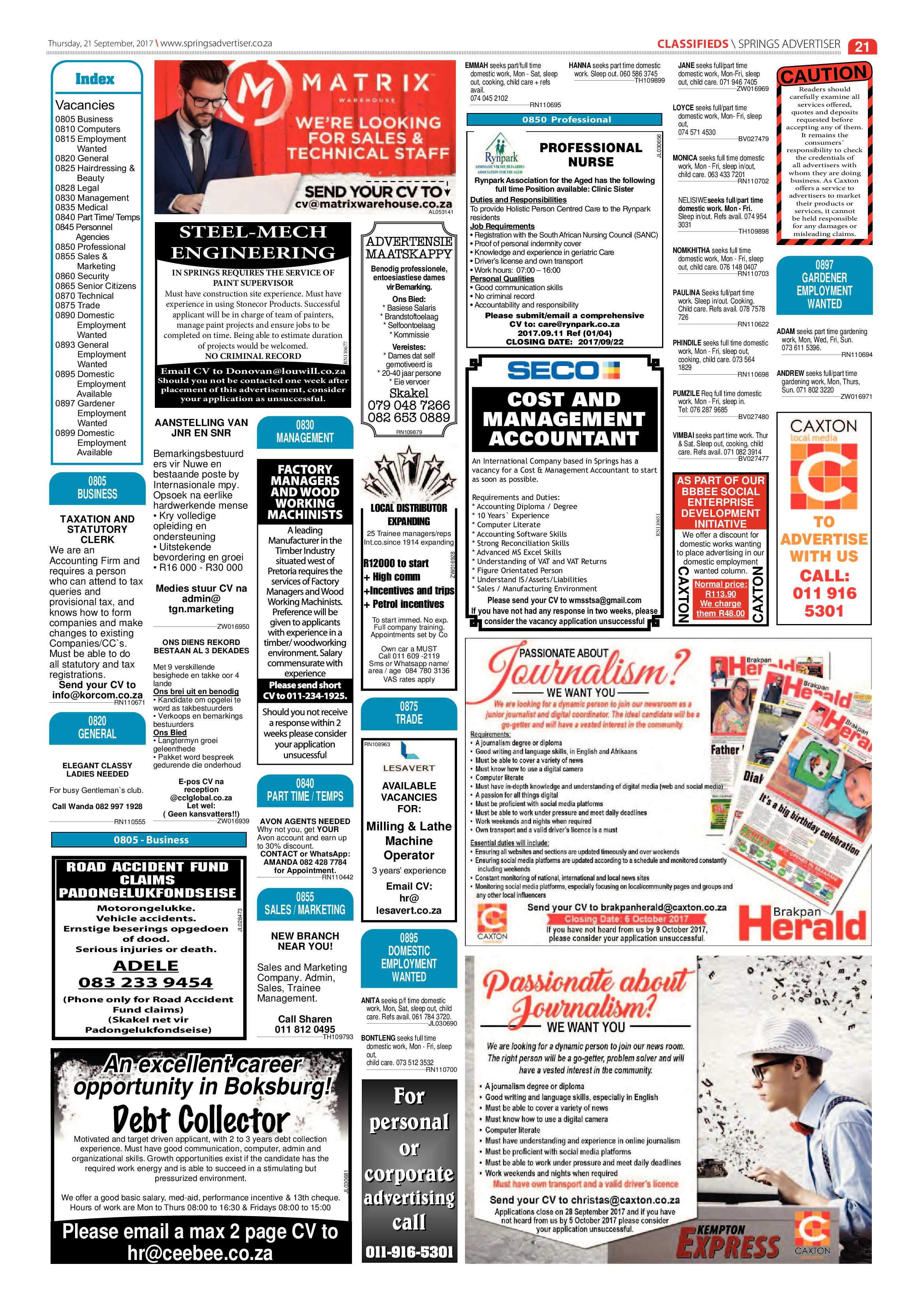 Springs Advertiser 21 September 2017 page 21