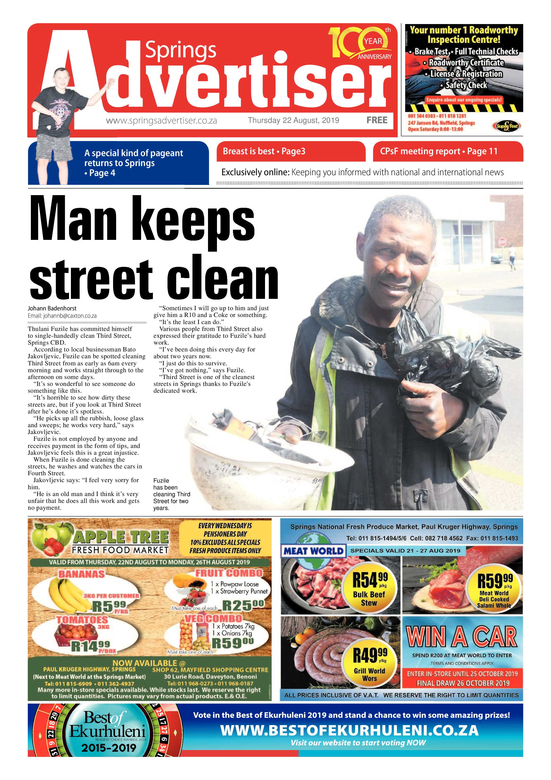 Springs Advertiser 22 August 2019 page 1