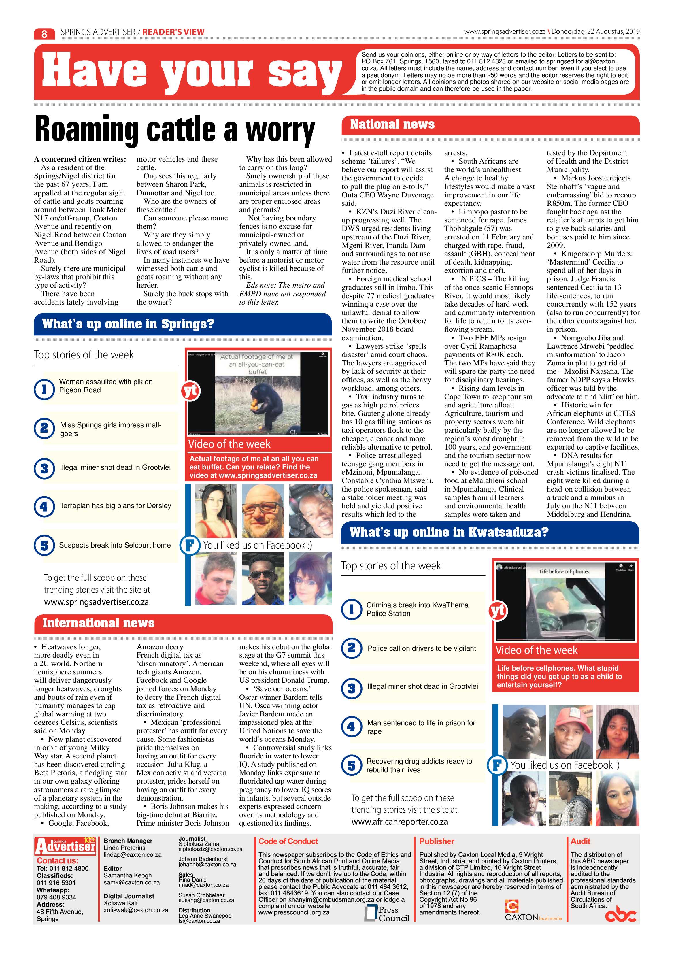 Springs Advertiser 22 August 2019 page 8