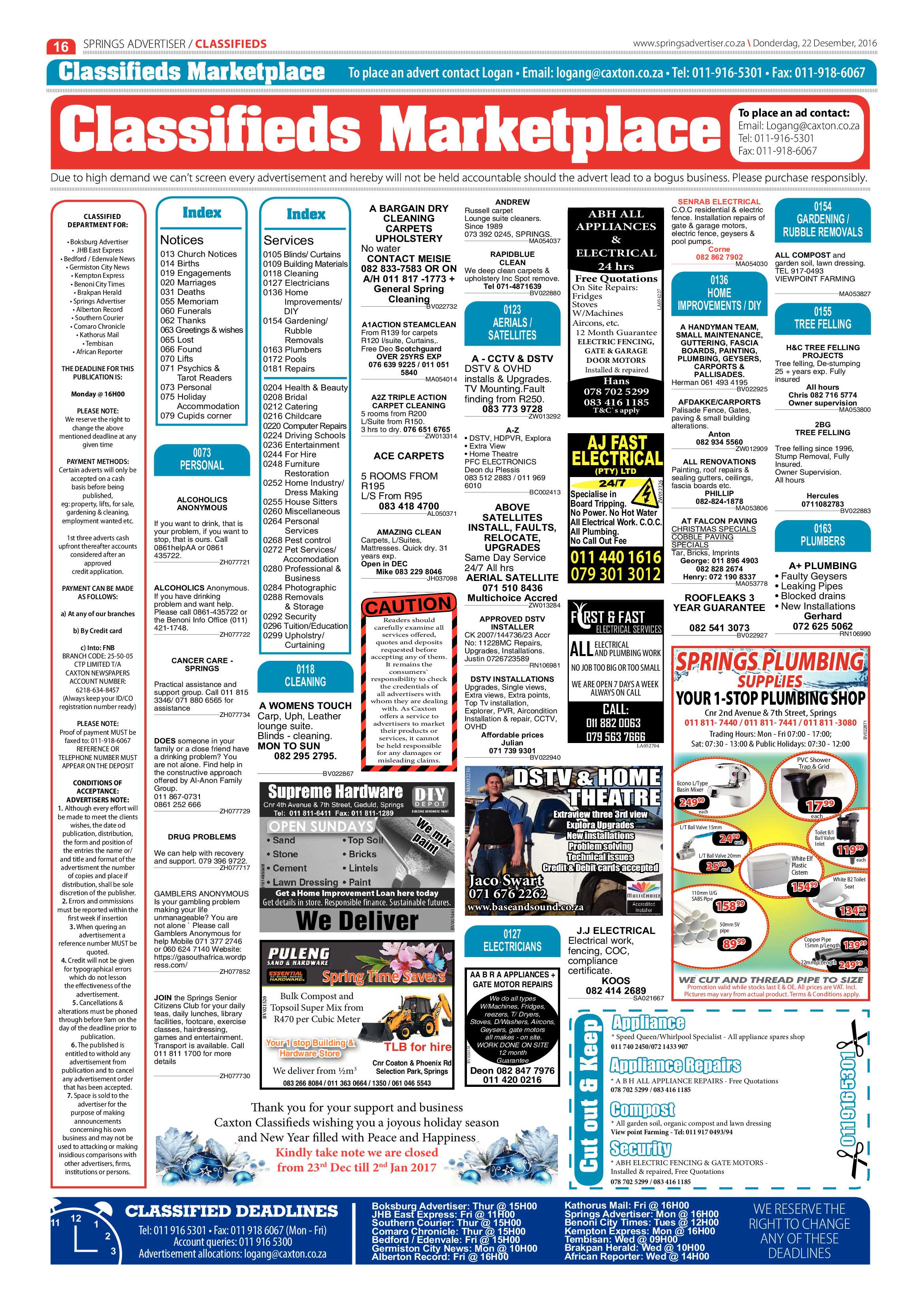 Springs Advertiser 22 December 2016 page 16