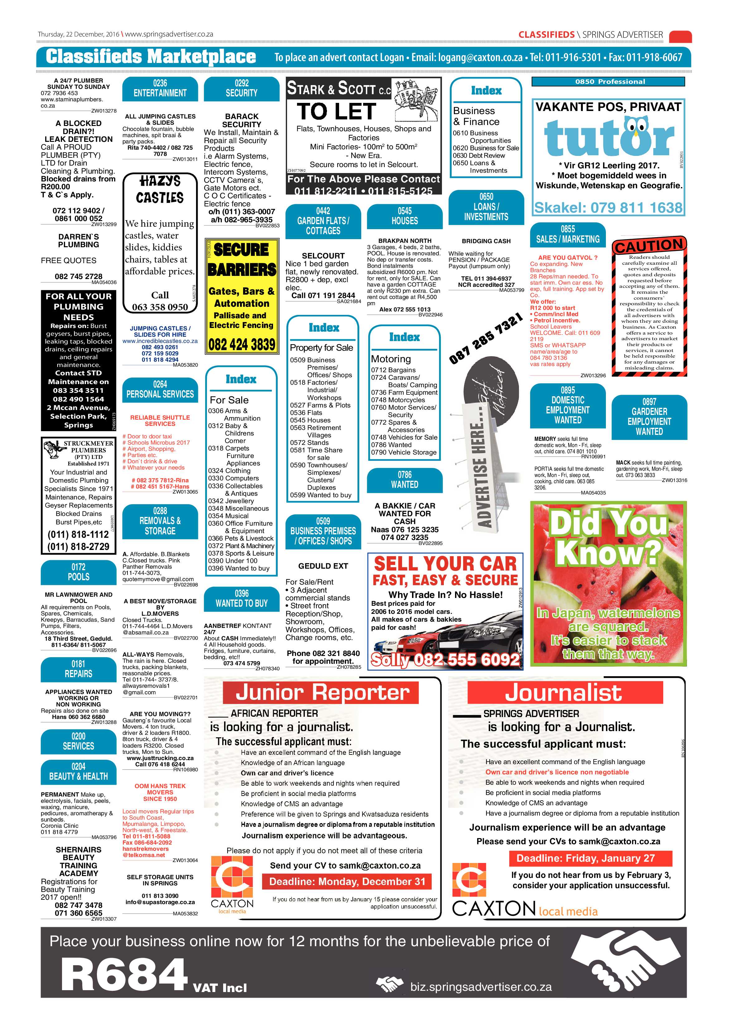 Springs Advertiser 22 December 2016 page 17