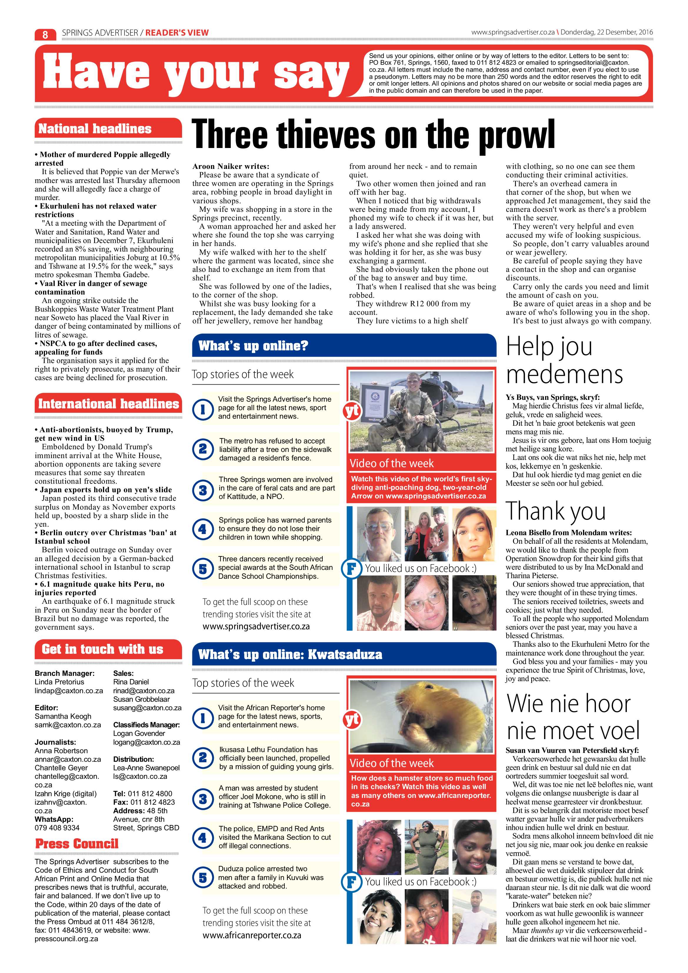 Springs Advertiser 22 December 2016 page 8