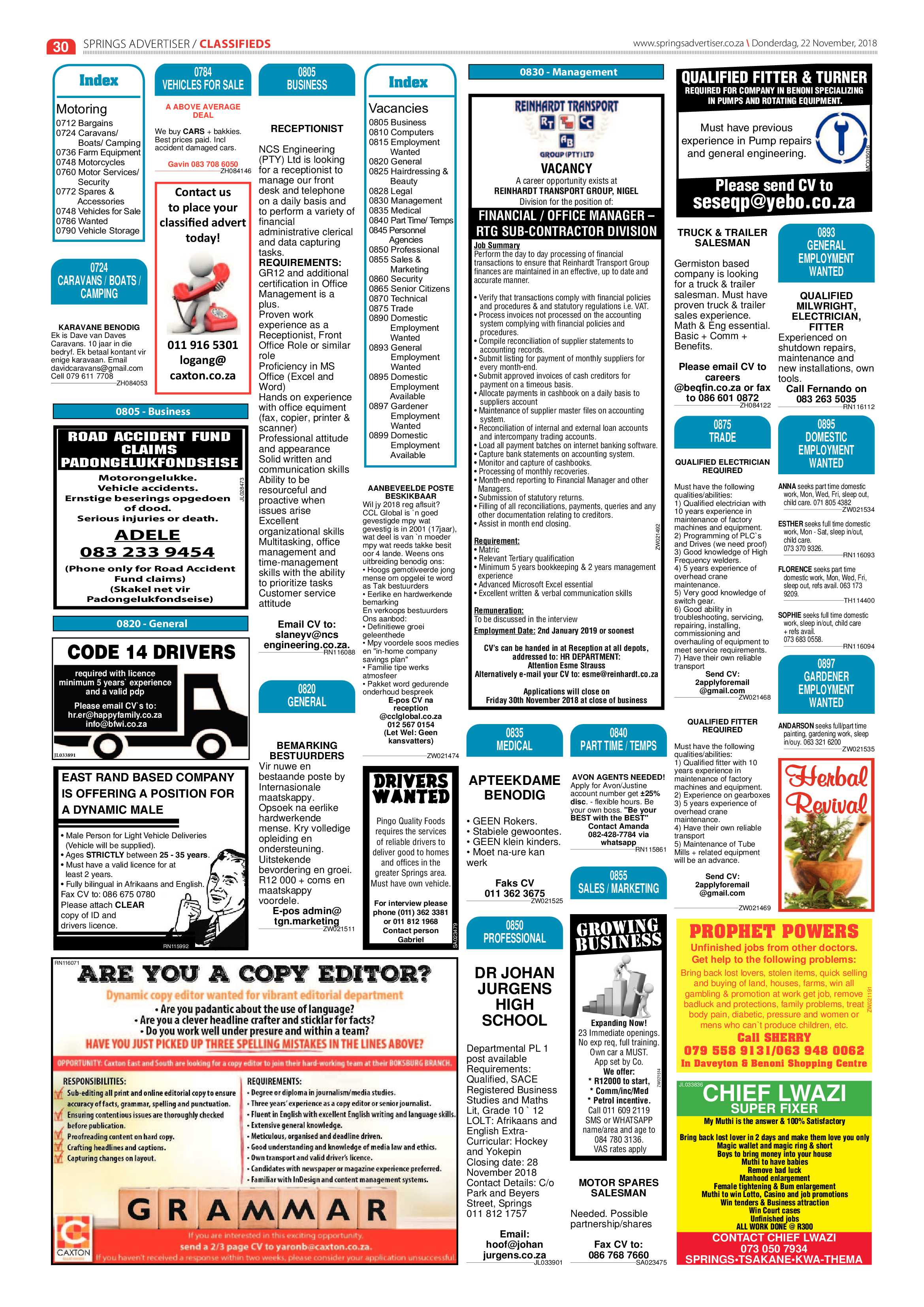 Springs Advertiser 22 November 2018 page 30