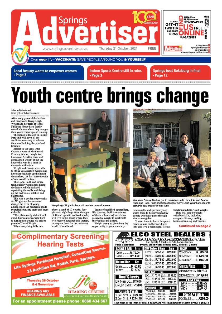Springs Advertiser 22 October 2021 page 1
