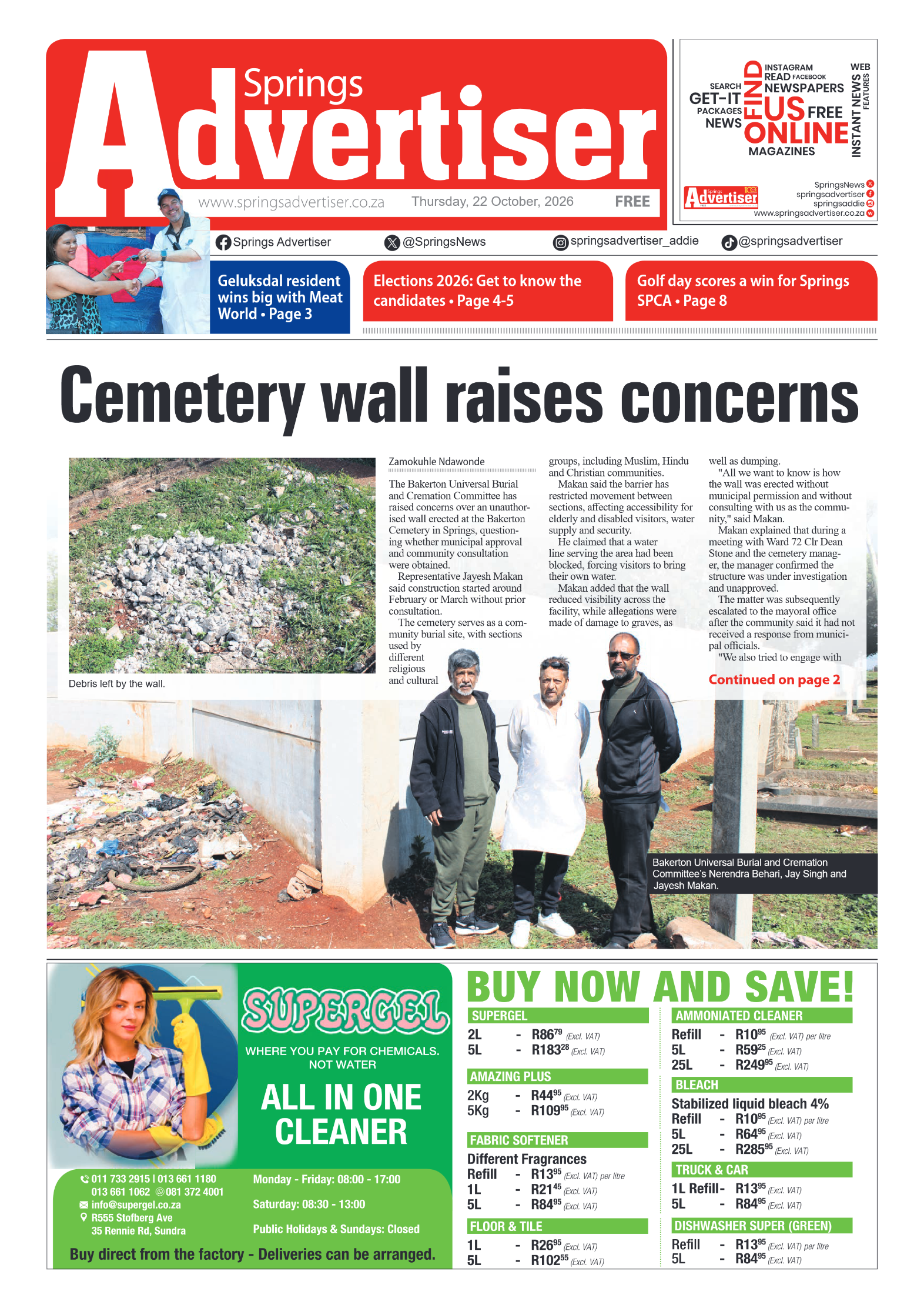 Springs Advertiser 22 October 2026 page 1