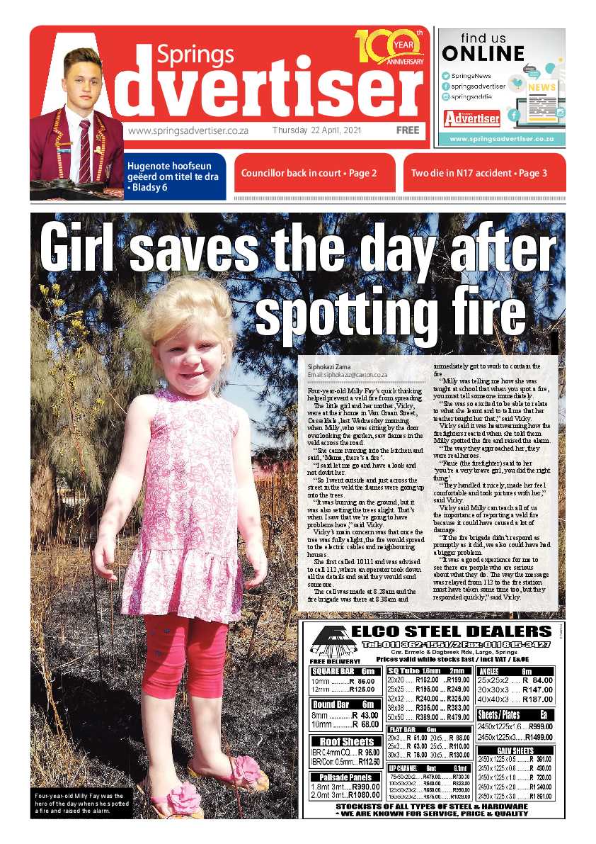 Springs Advertiser 23 April 2021 page 1