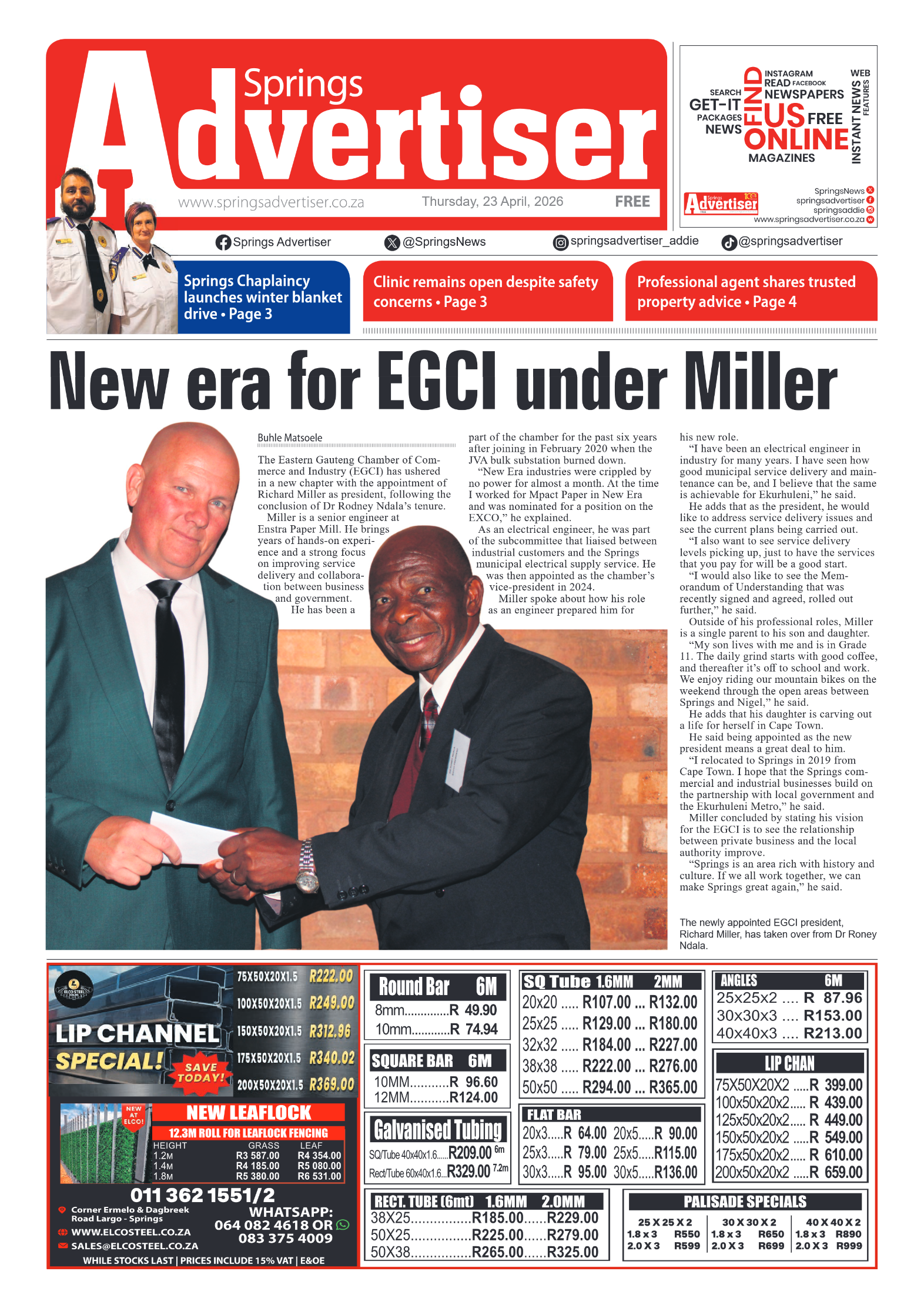 Springs Advertiser 23 April 2026 page 1