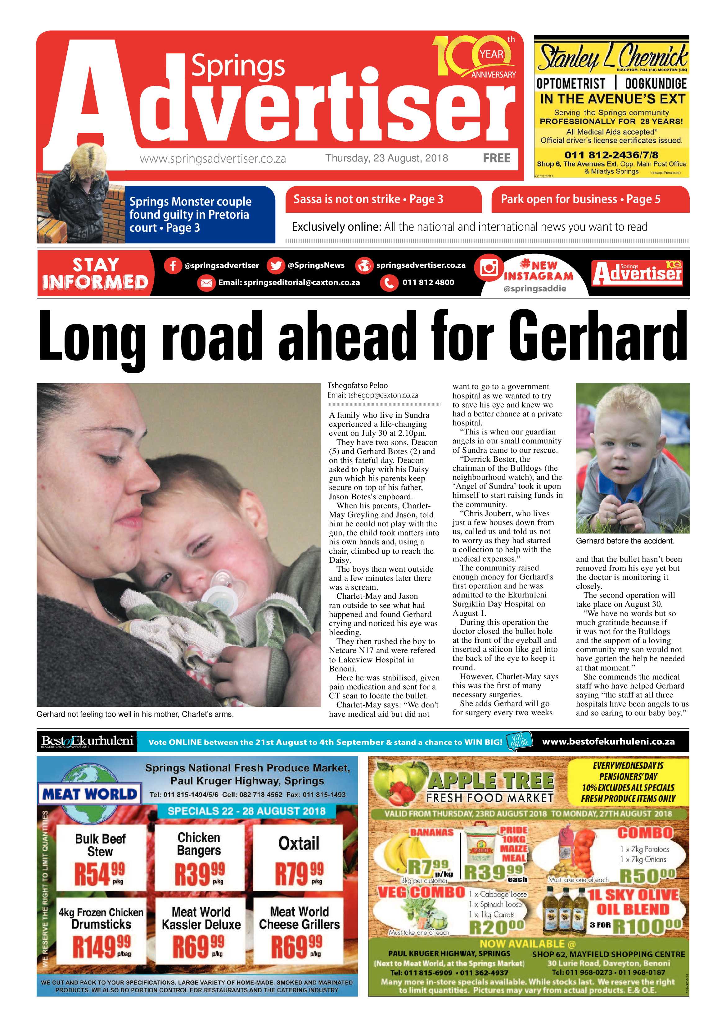 Springs Advertiser 23 August 2018 page 1
