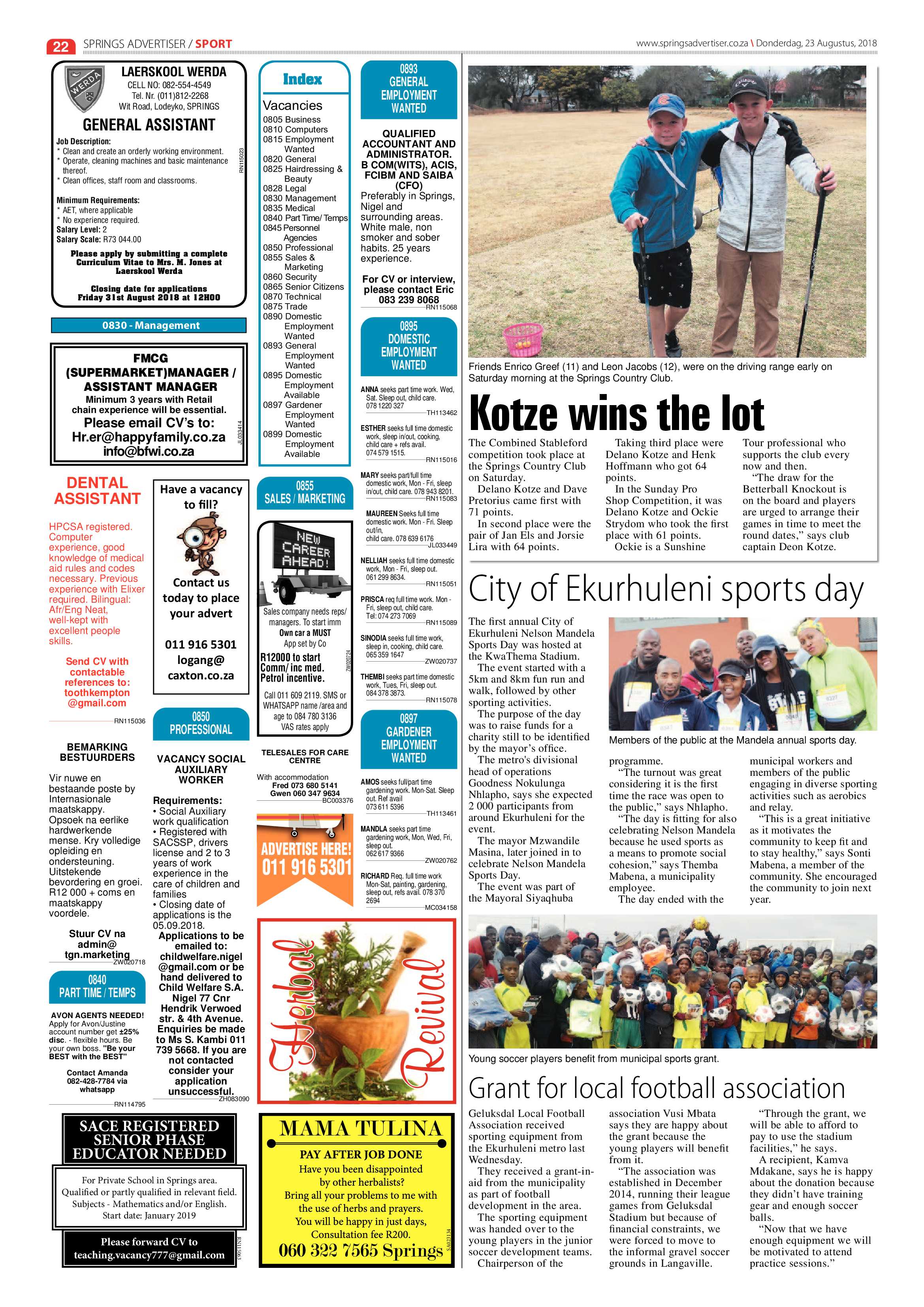 Springs Advertiser 23 August 2018 page 22