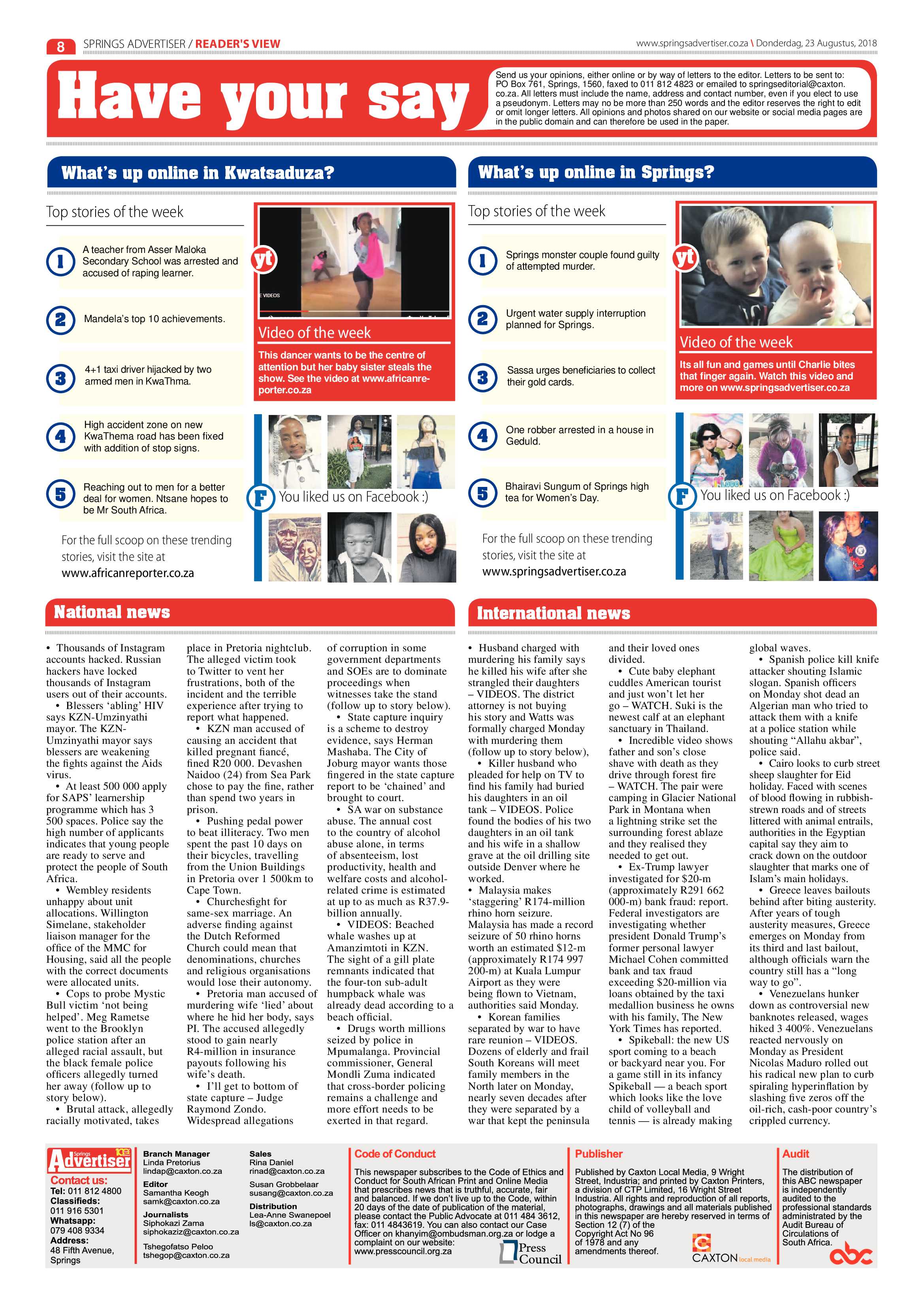Springs Advertiser 23 August 2018 page 8