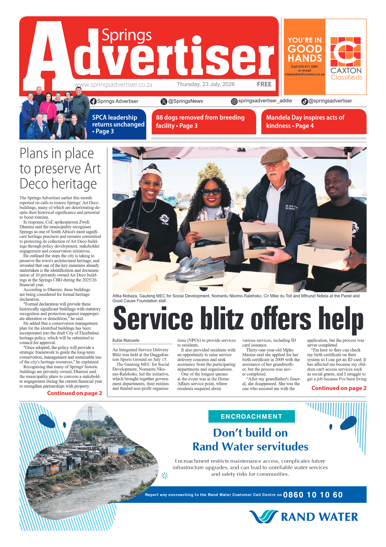 Springs Advertiser 23 July 2026 page 1