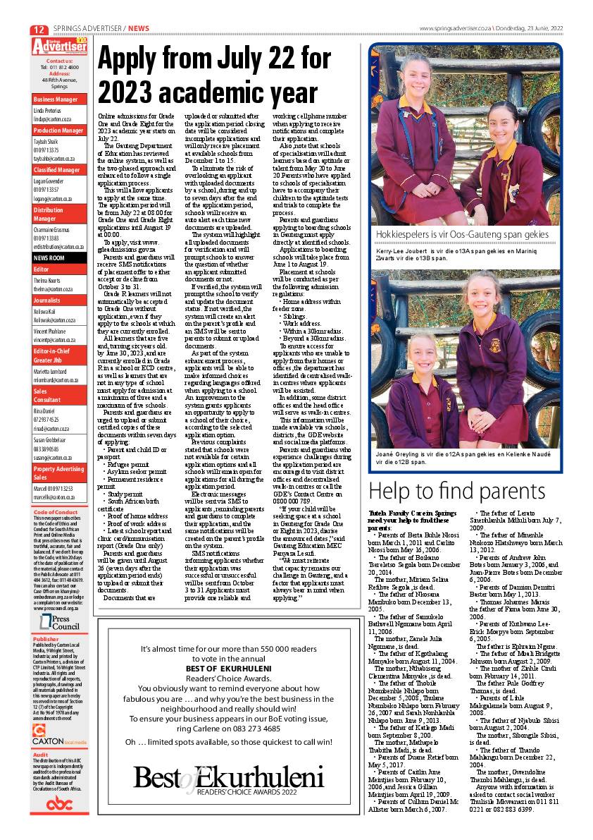 Springs Advertiser 23 June 2022 page 14