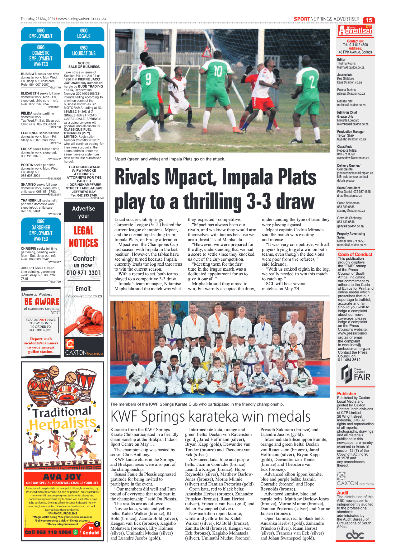 Springs Advertiser 23 May 2024 page 15