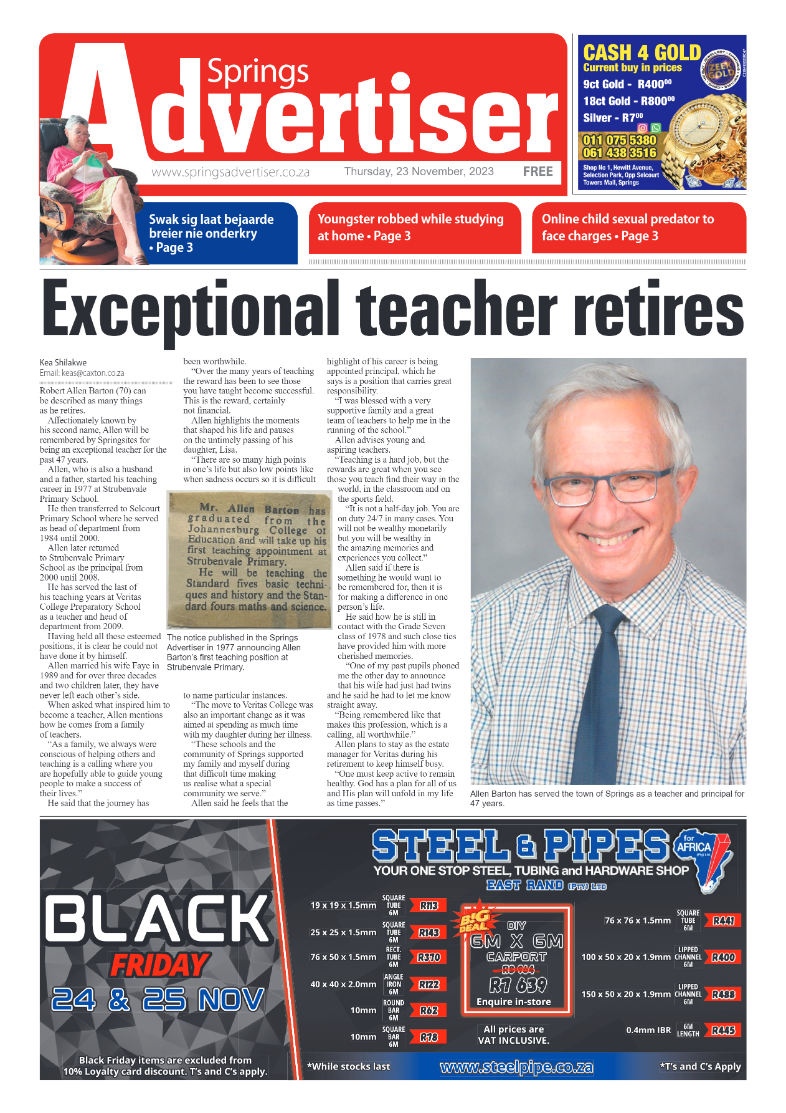 Springs Advertiser 23 November 2023 page 1