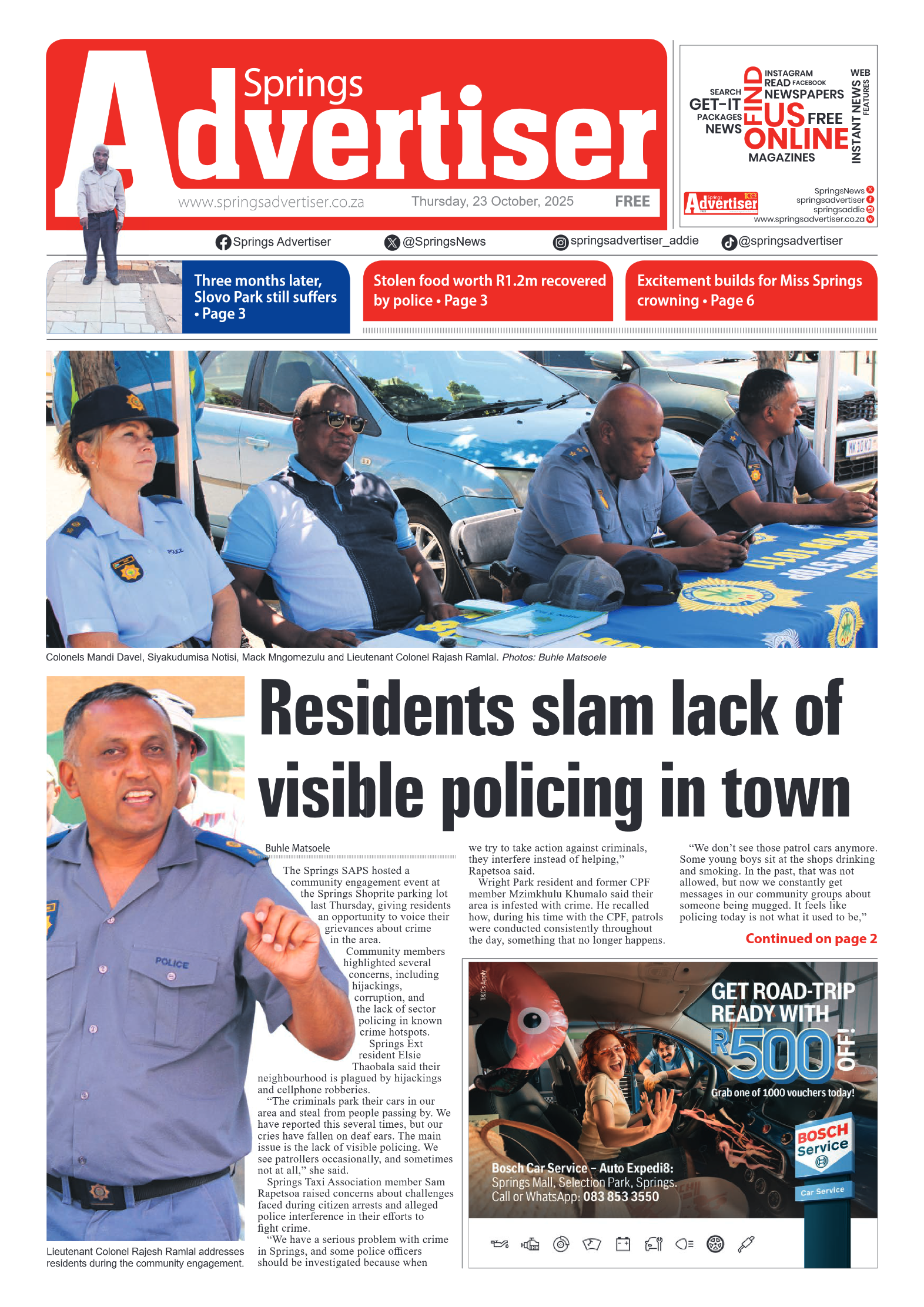Springs Advertiser 23 October 2025 page 1