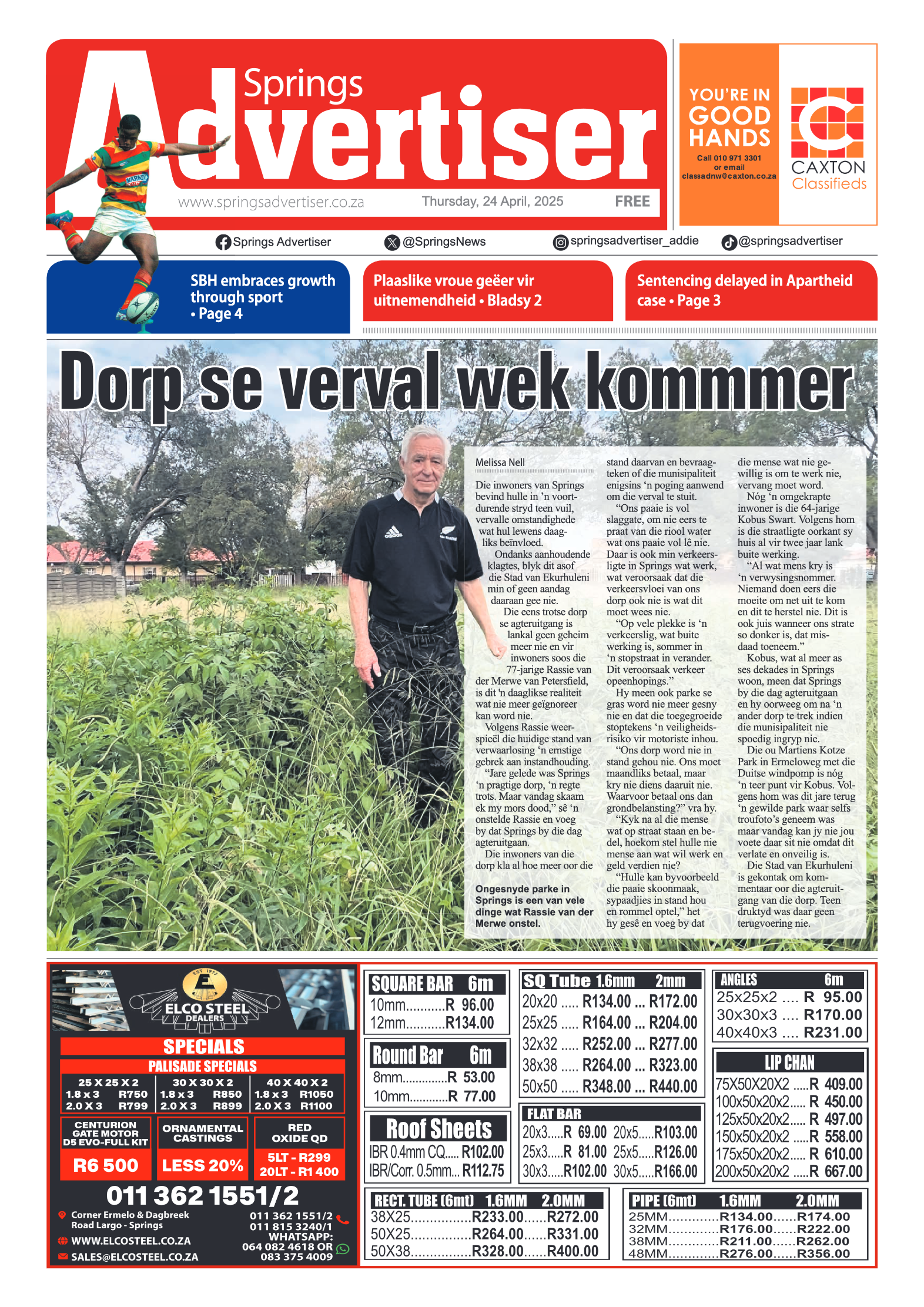Springs Advertiser 24 Apil 2025 page 1