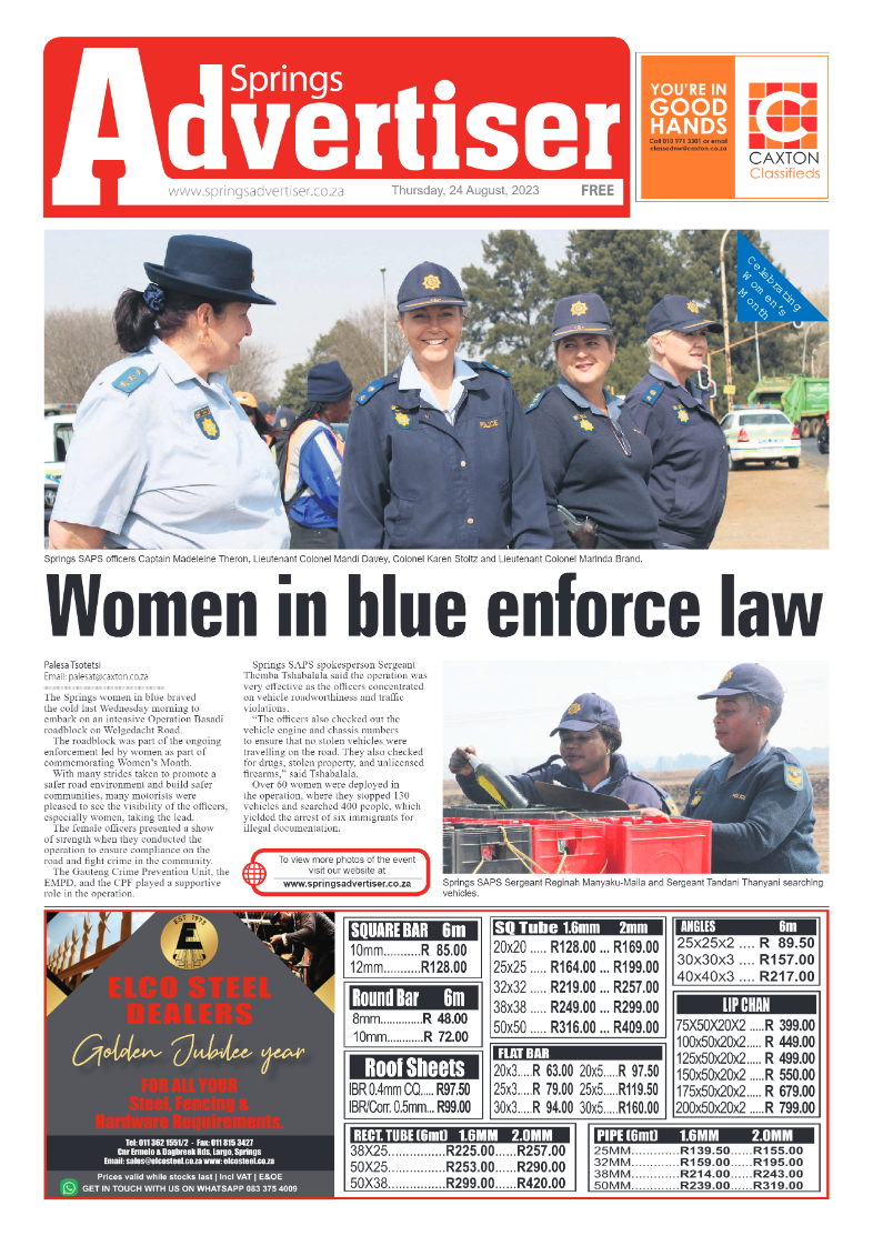 Springs Advertiser 24 August 2023 page 1