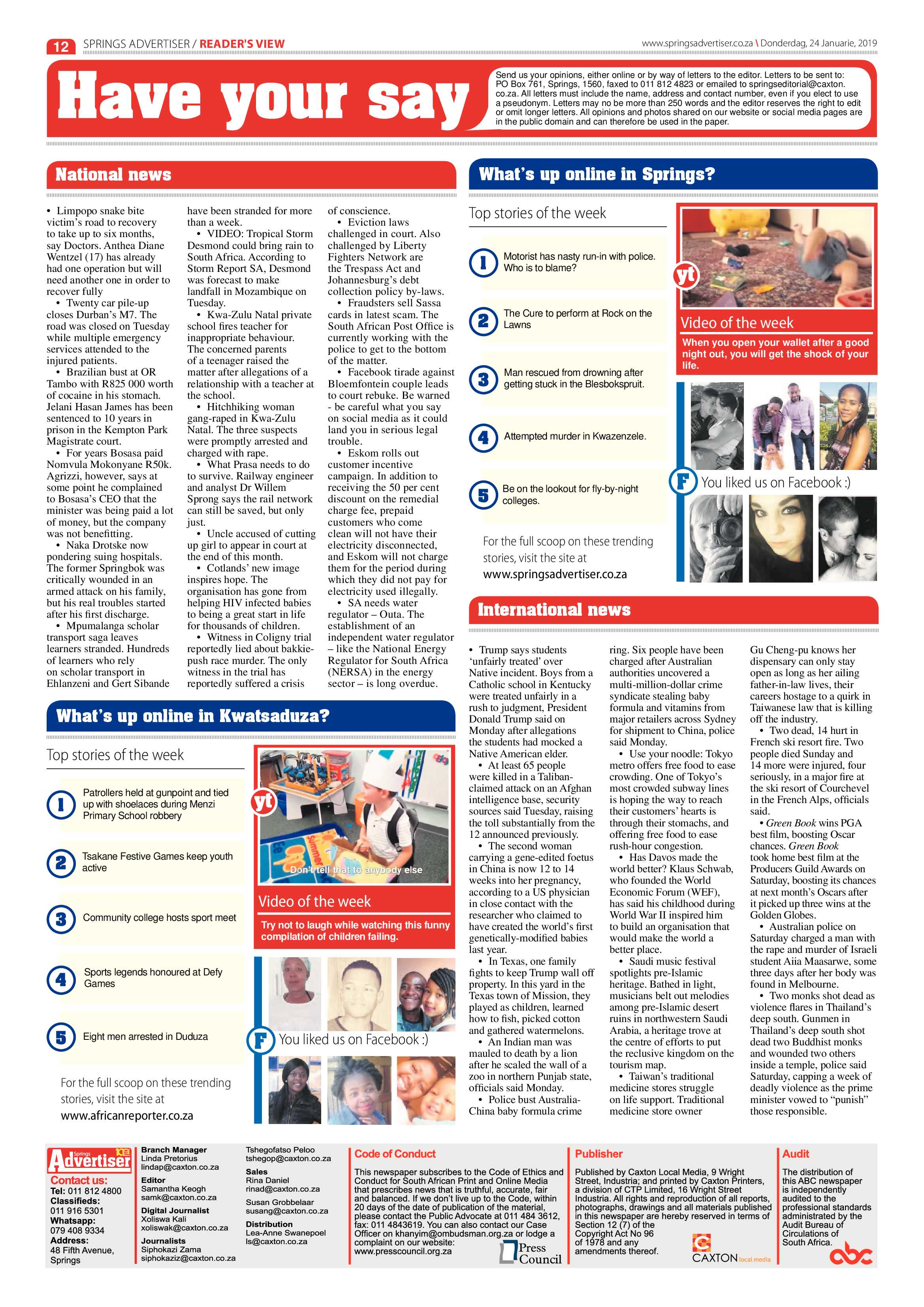 Springs Advertiser 24 January 2019 page 12