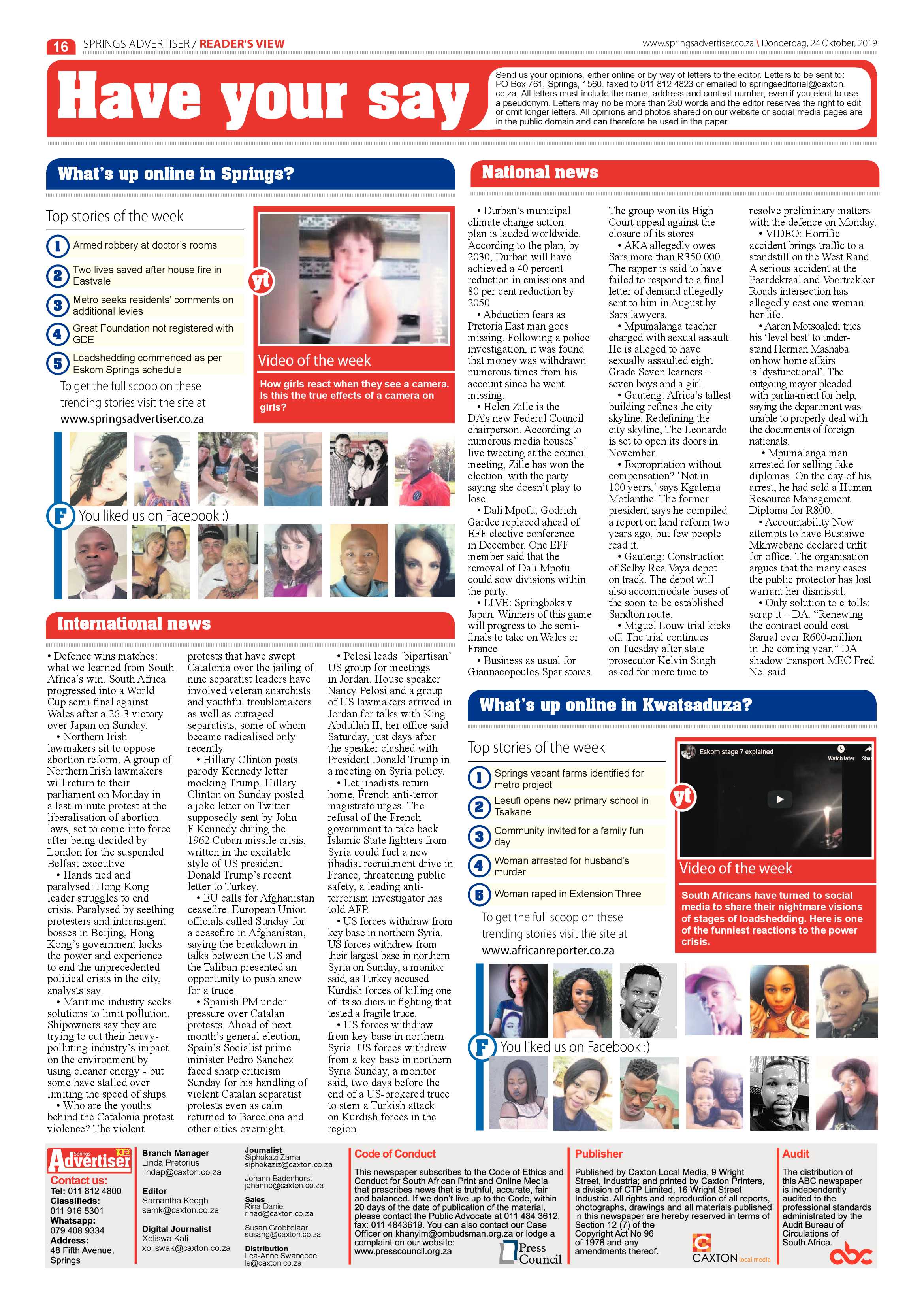 Springs Advertiser 24 October 2019 page 16