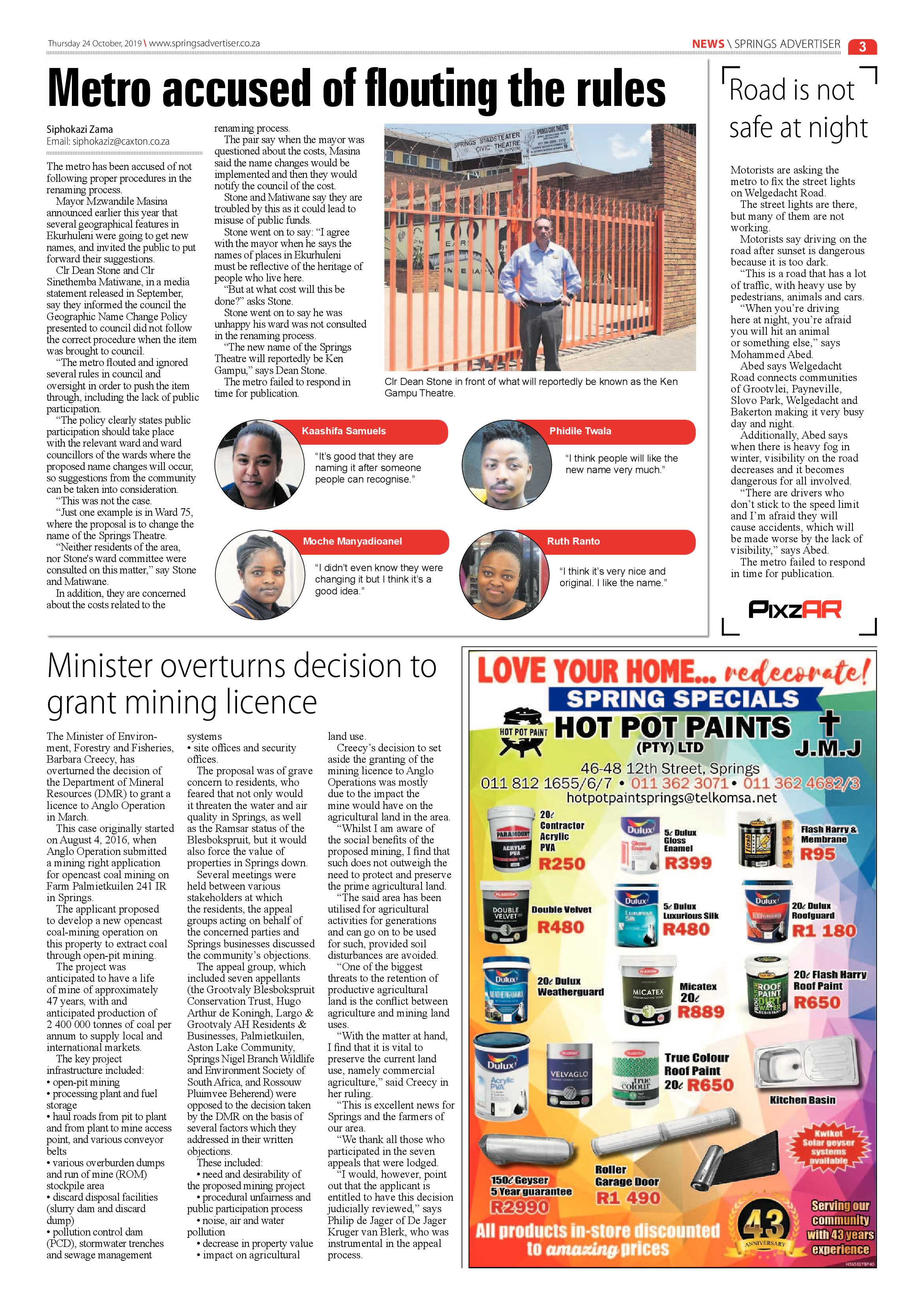 Springs Advertiser 24 October 2019 page 3