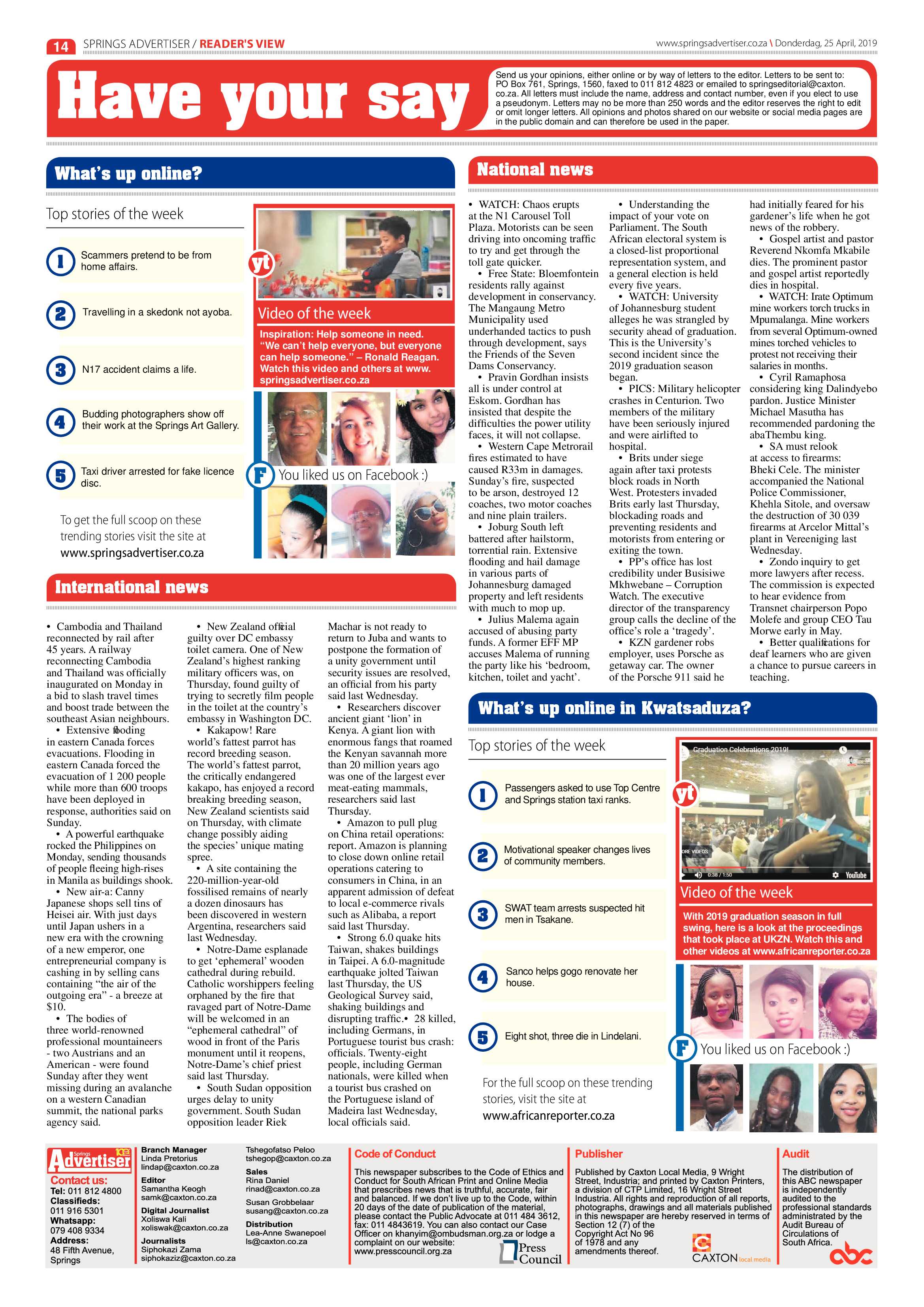 Springs Advertiser 25 April 2019 page 14