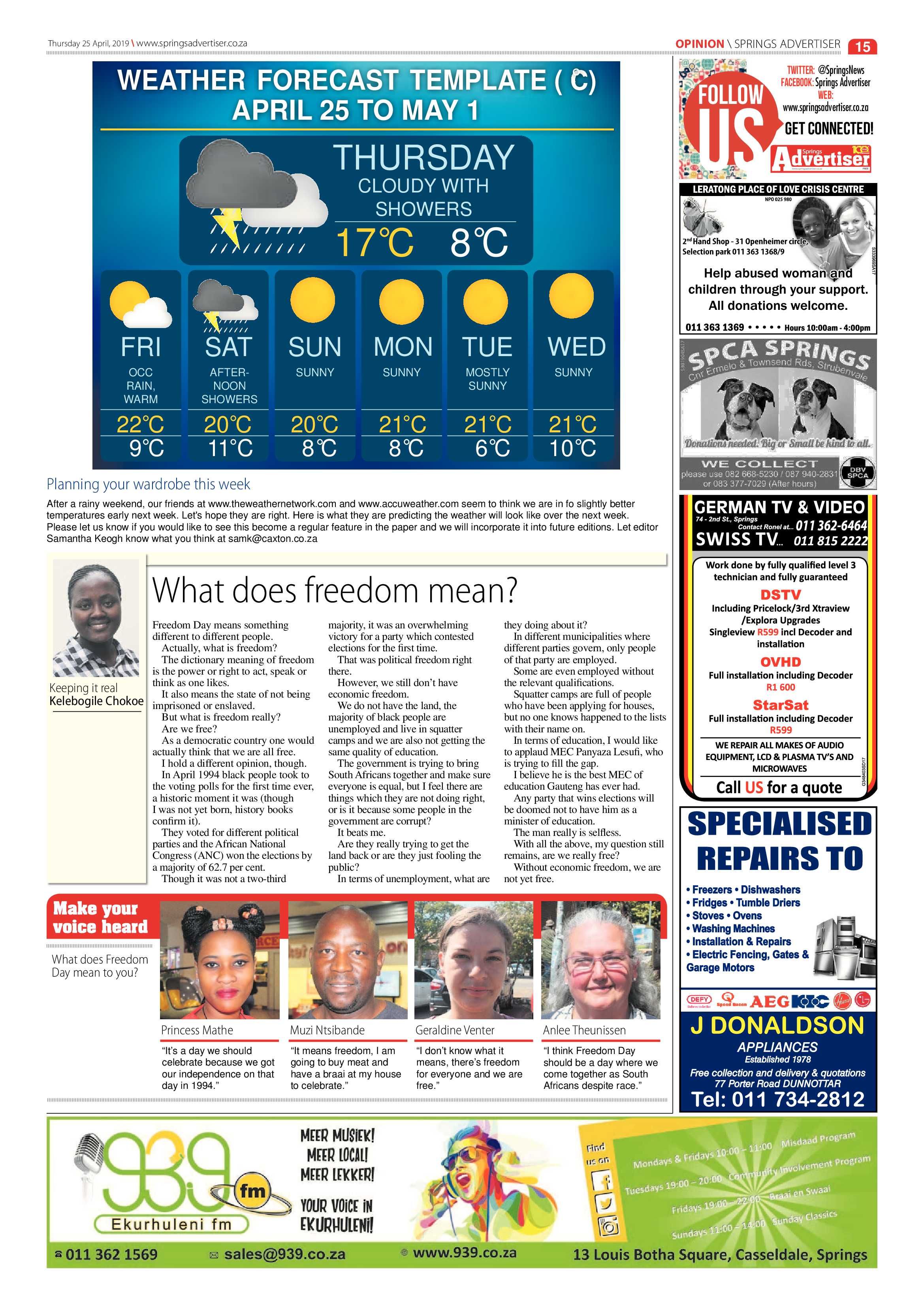 Springs Advertiser 25 April 2019 page 15