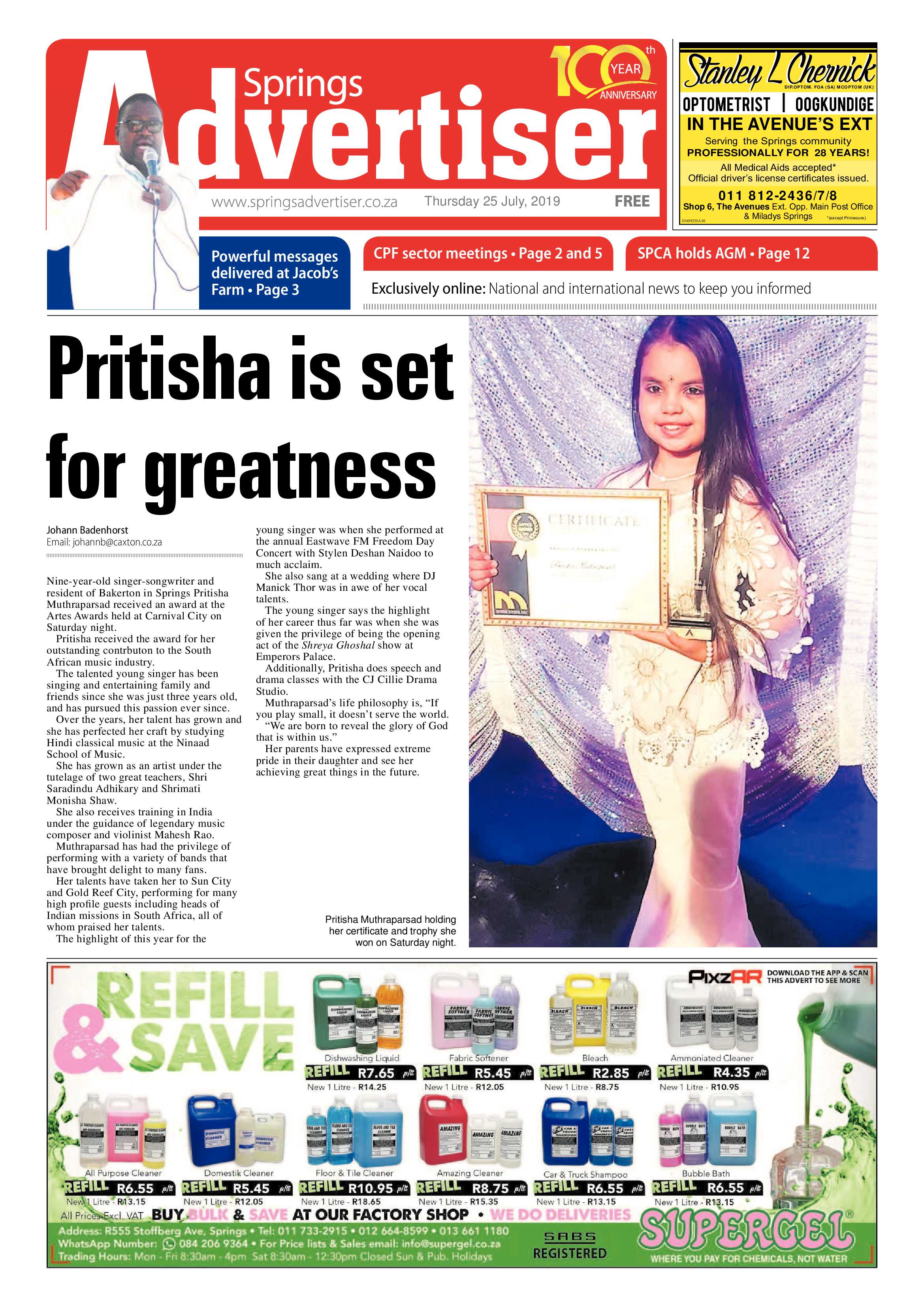 Springs Advertiser 25 July 2019 page 1