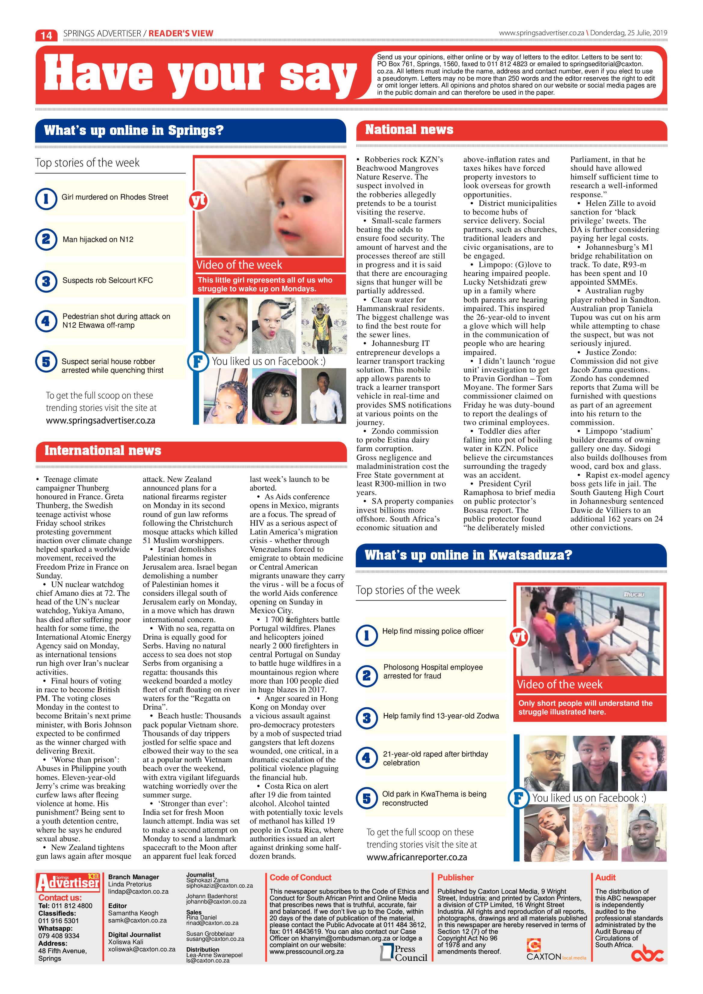 Springs Advertiser 25 July 2019 page 14