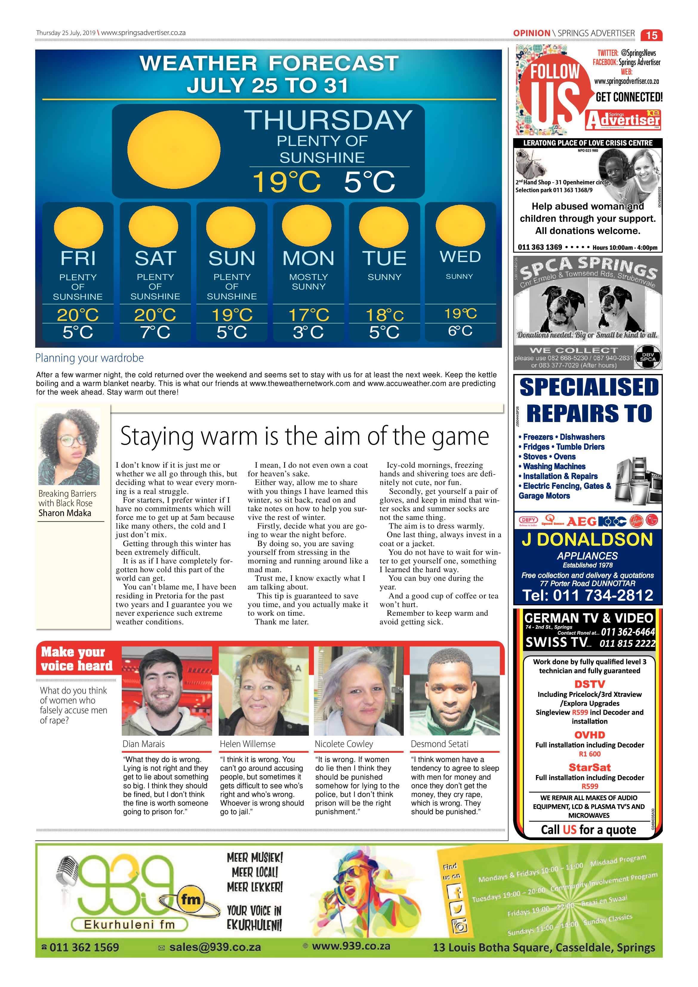 Springs Advertiser 25 July 2019 page 15