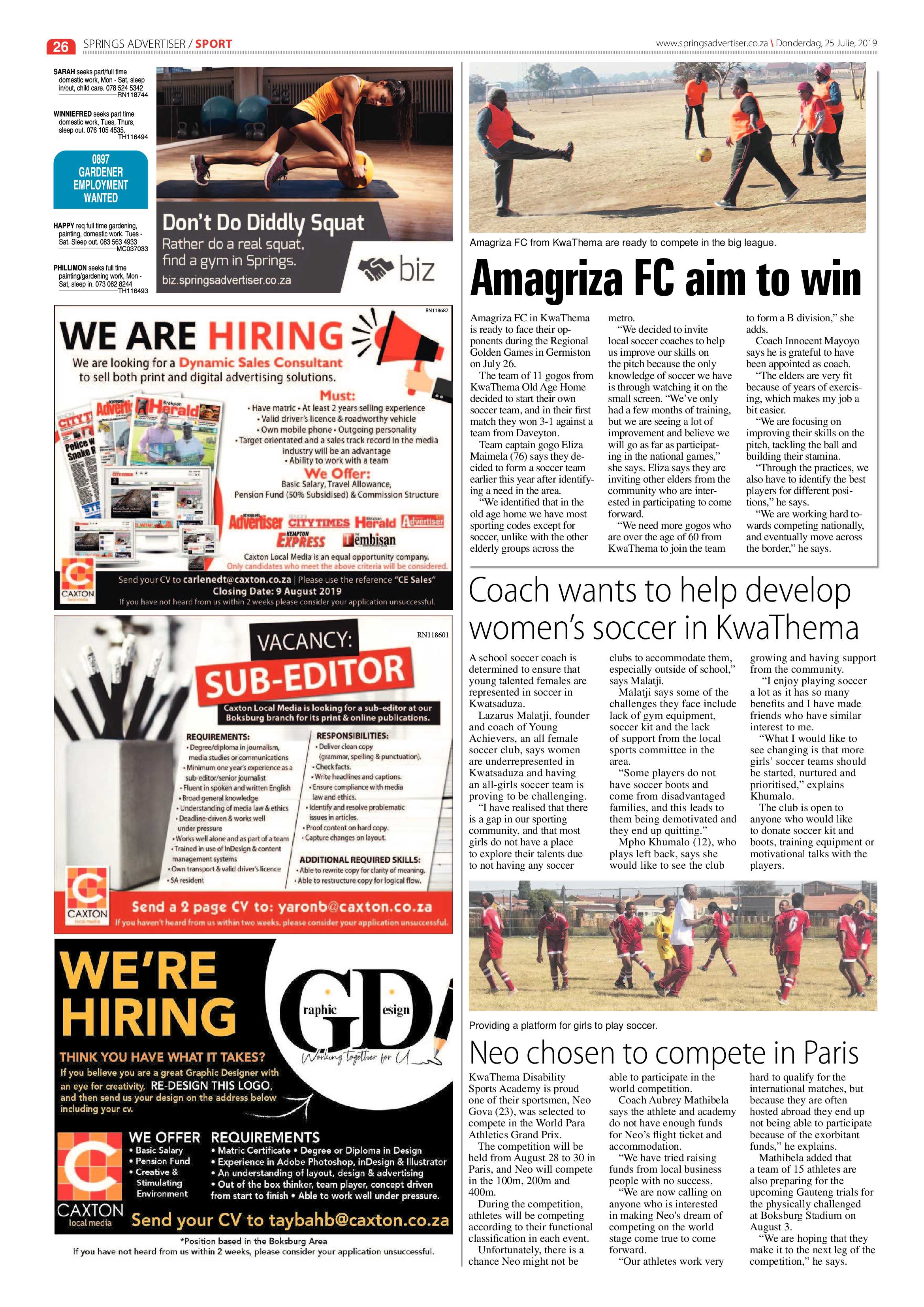 Springs Advertiser 25 July 2019 page 26