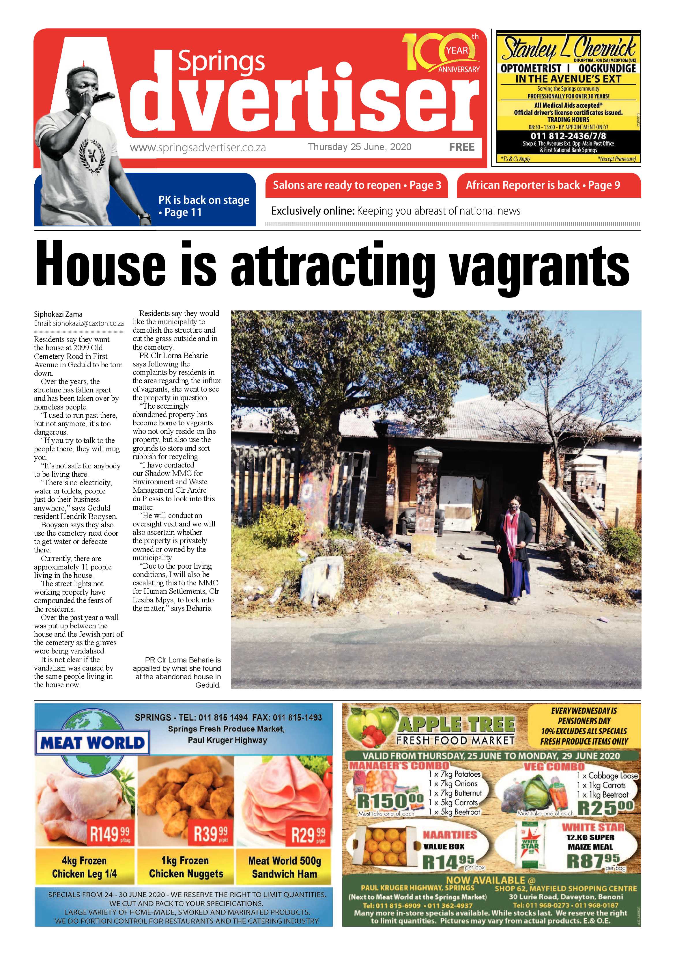 Springs Advertiser 25 June 2020 page 1