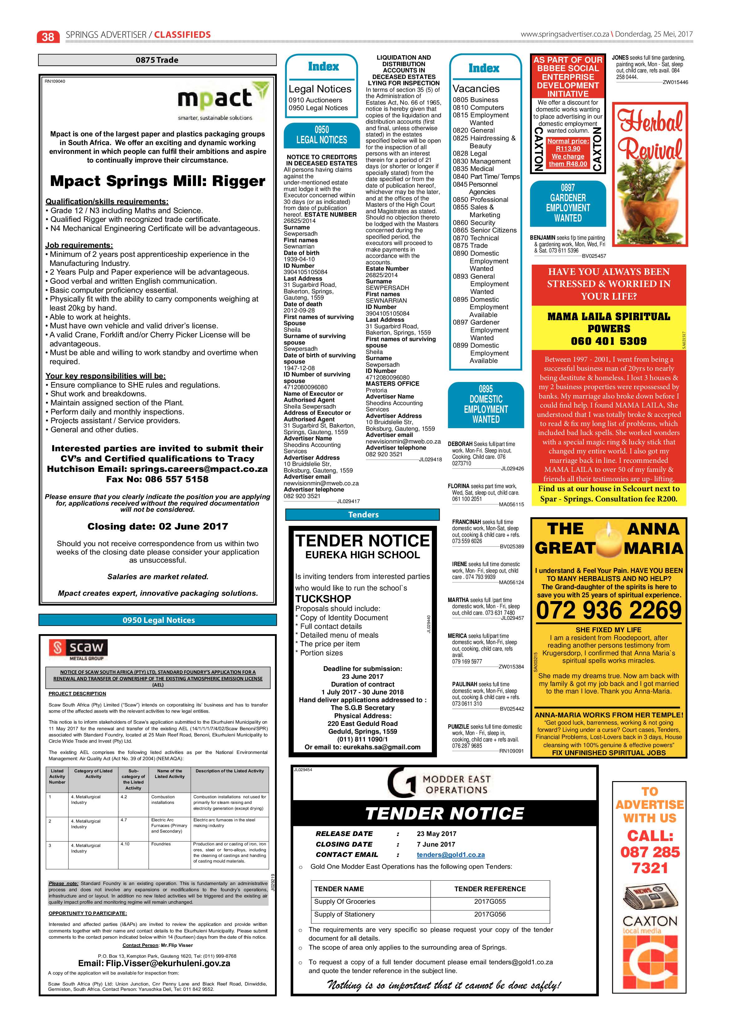 Springs Advertiser 25 May 2017 page 38
