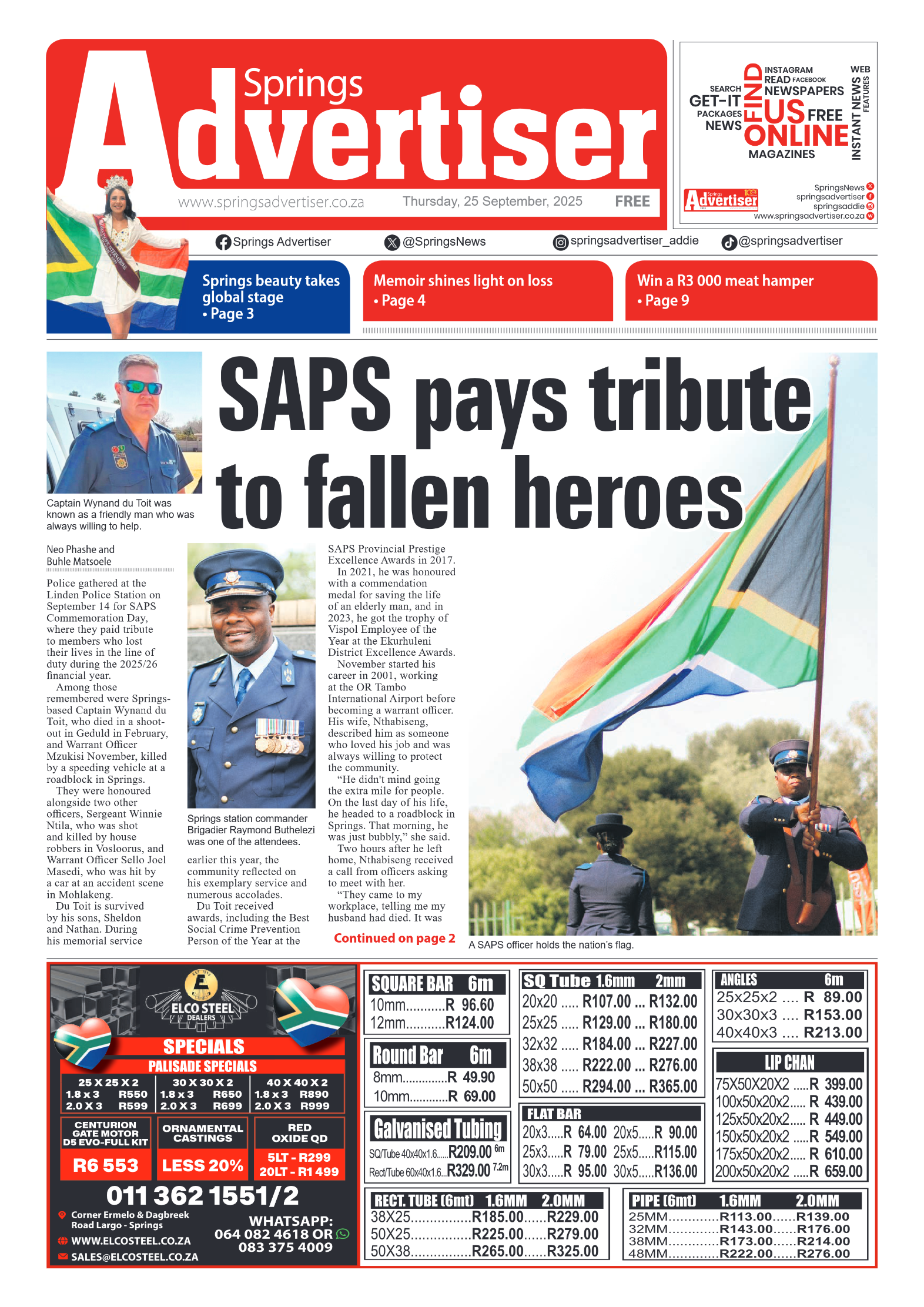 Springs Advertiser 25 September 2025 page 1