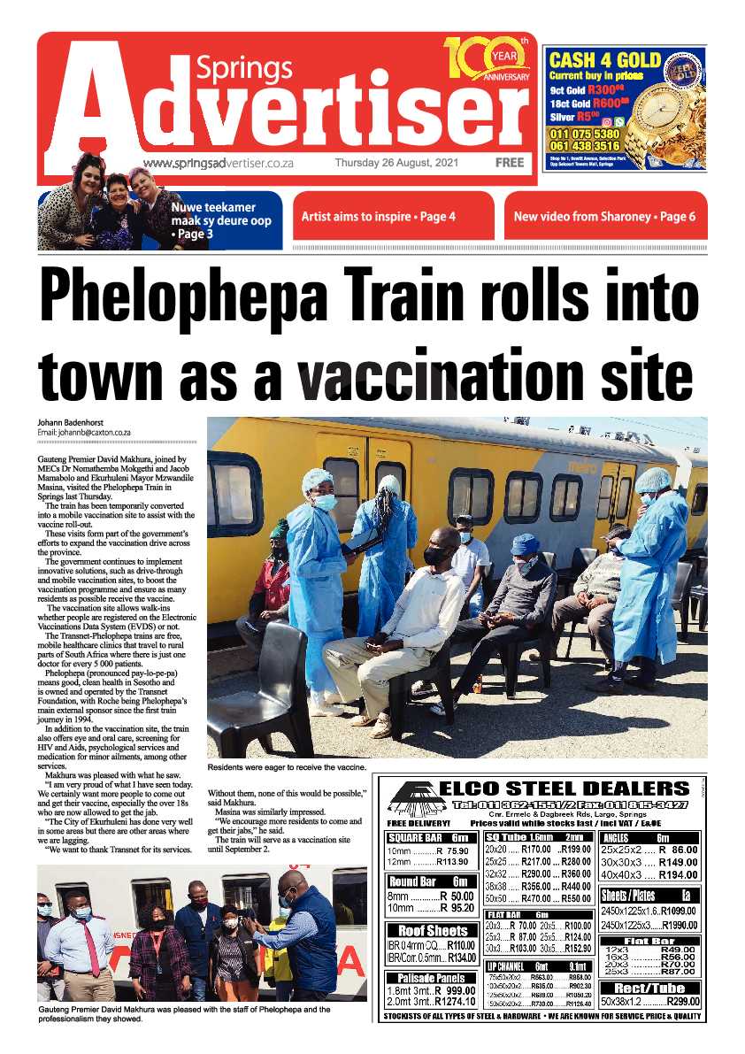 Springs Advertiser 26 August 2021 page 1