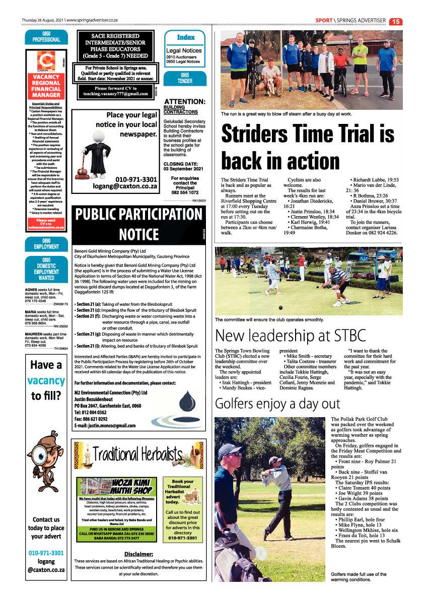 Springs Advertiser 26 August 2021 page 15