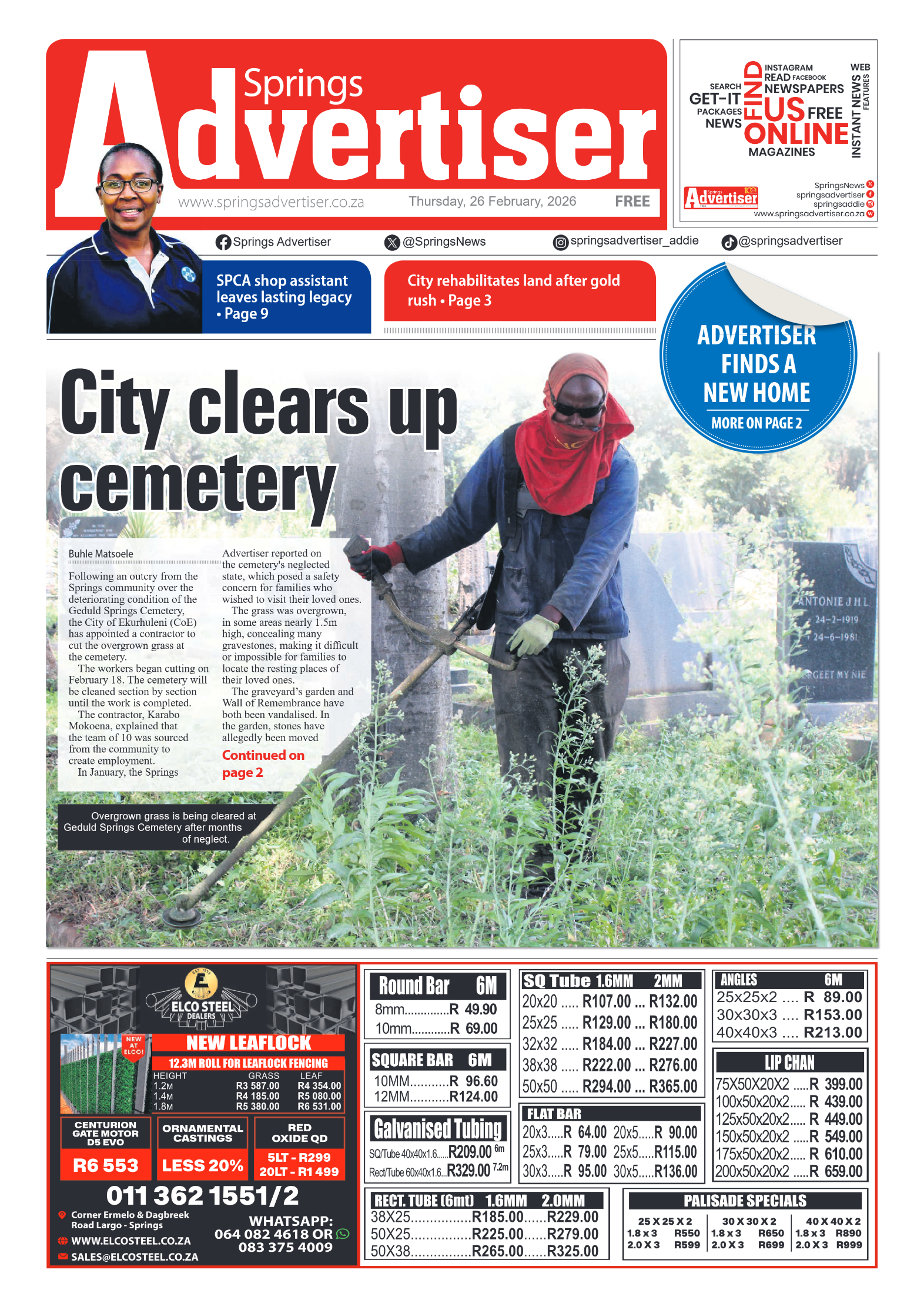 Springs Advertiser 26 February 2026 page 1
