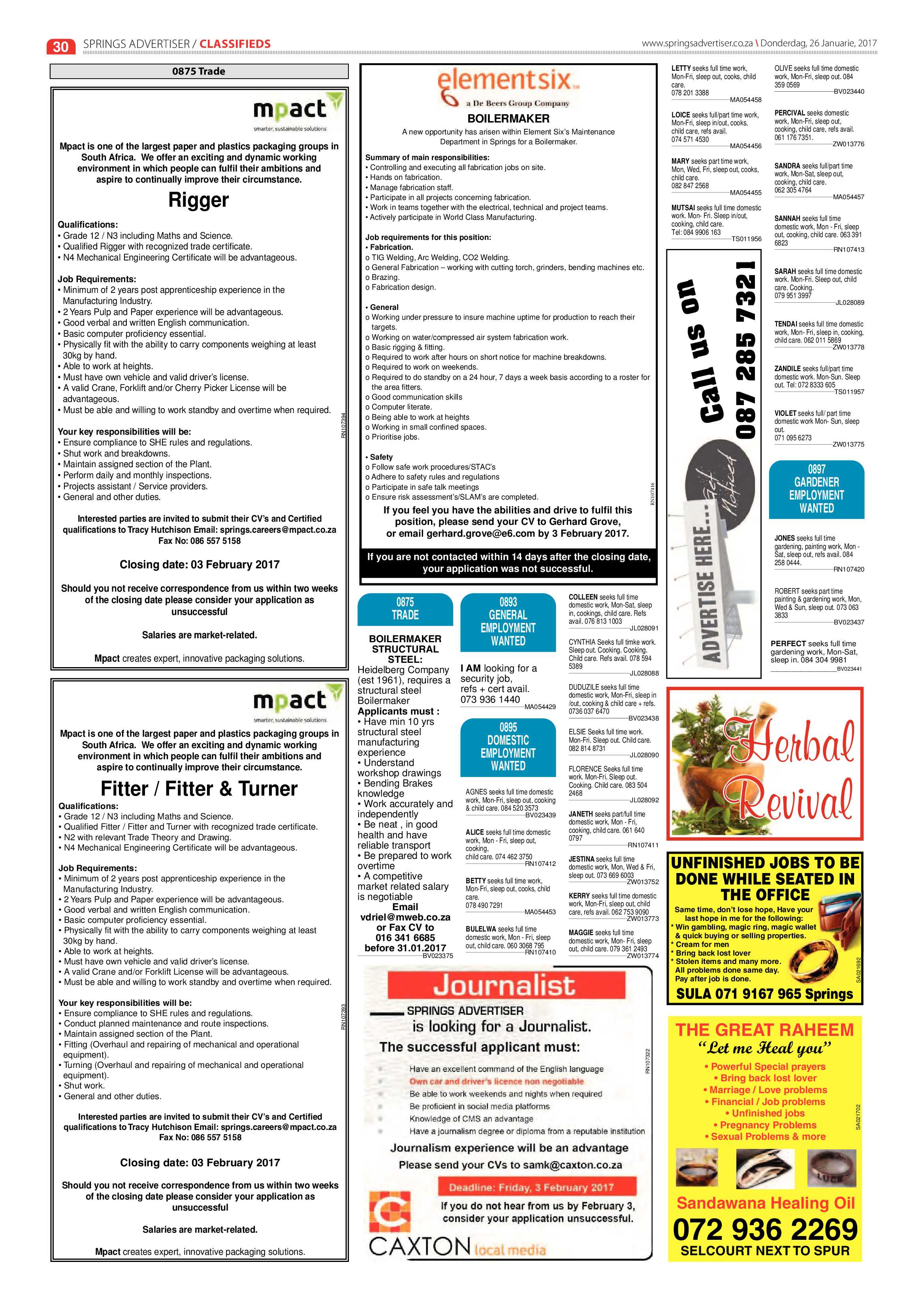 Springs Advertiser 26 January 2017 page 30