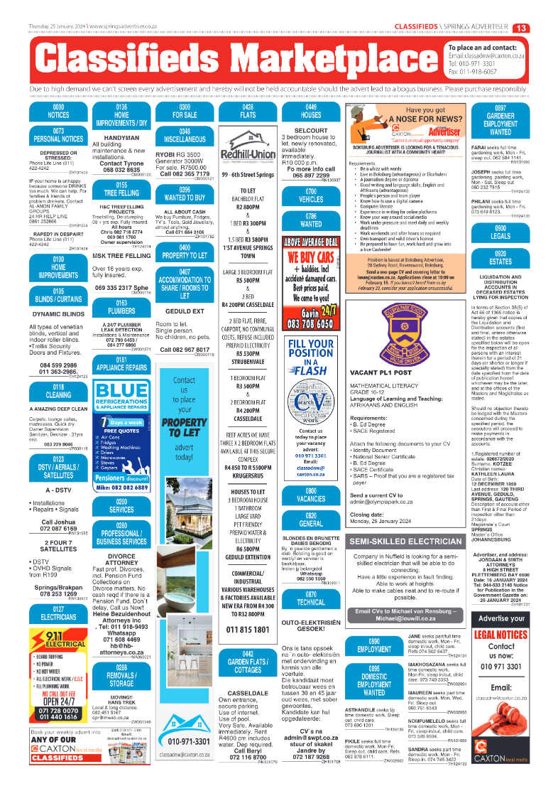 Springs Advertiser 26 January 2024 page 13