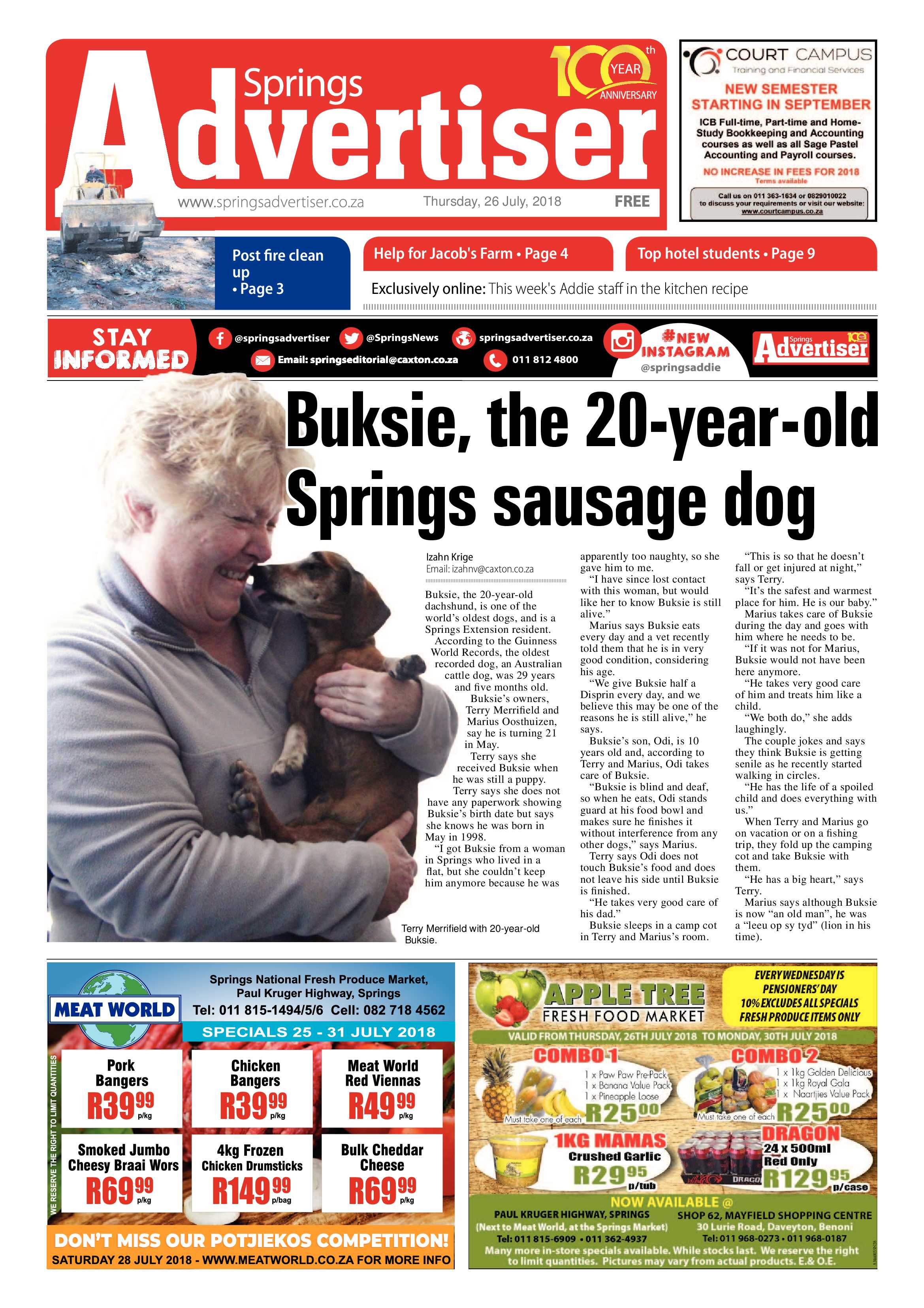 Springs Advertiser 26 July 2018 page 1