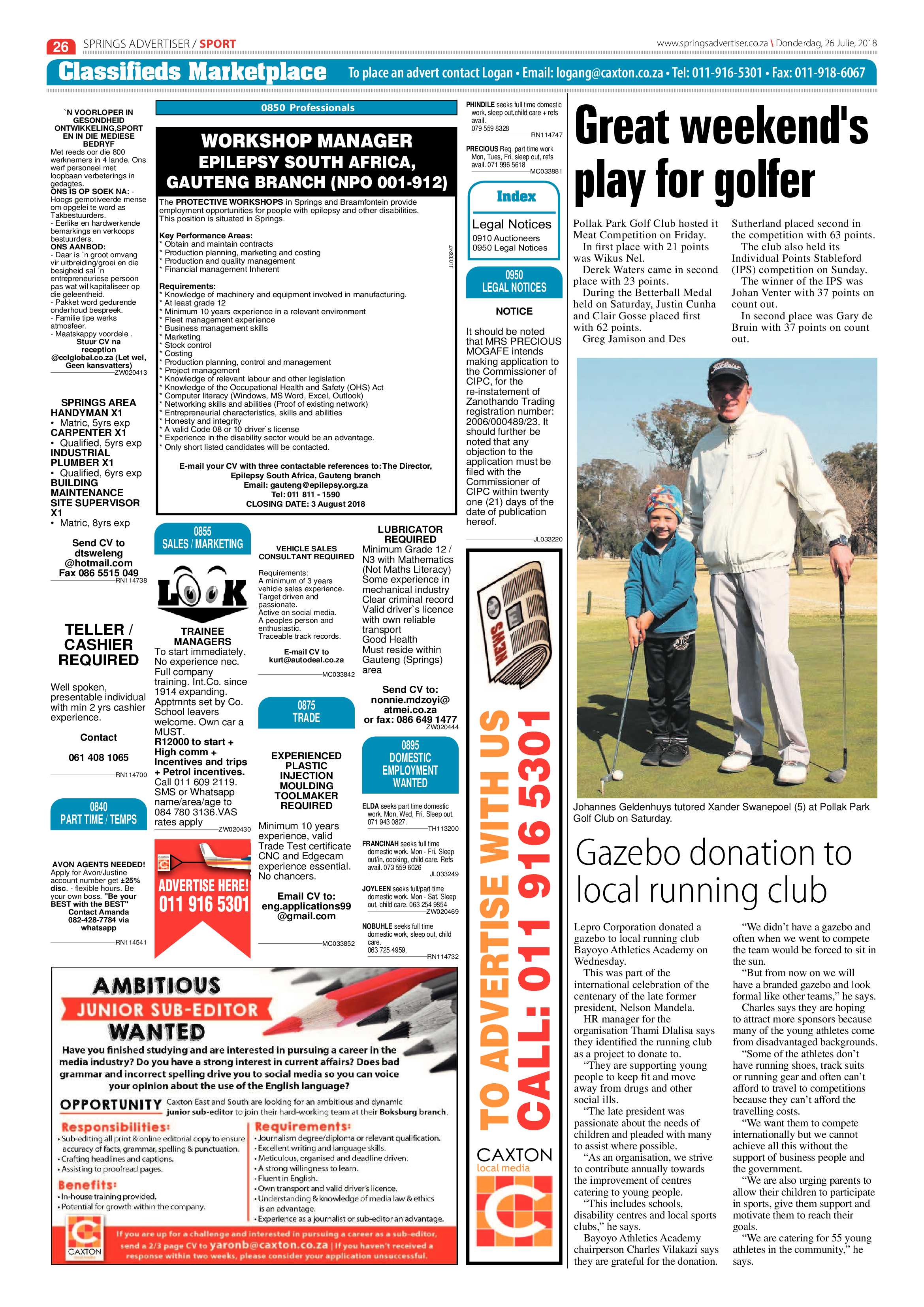 Springs Advertiser 26 July 2018 page 26